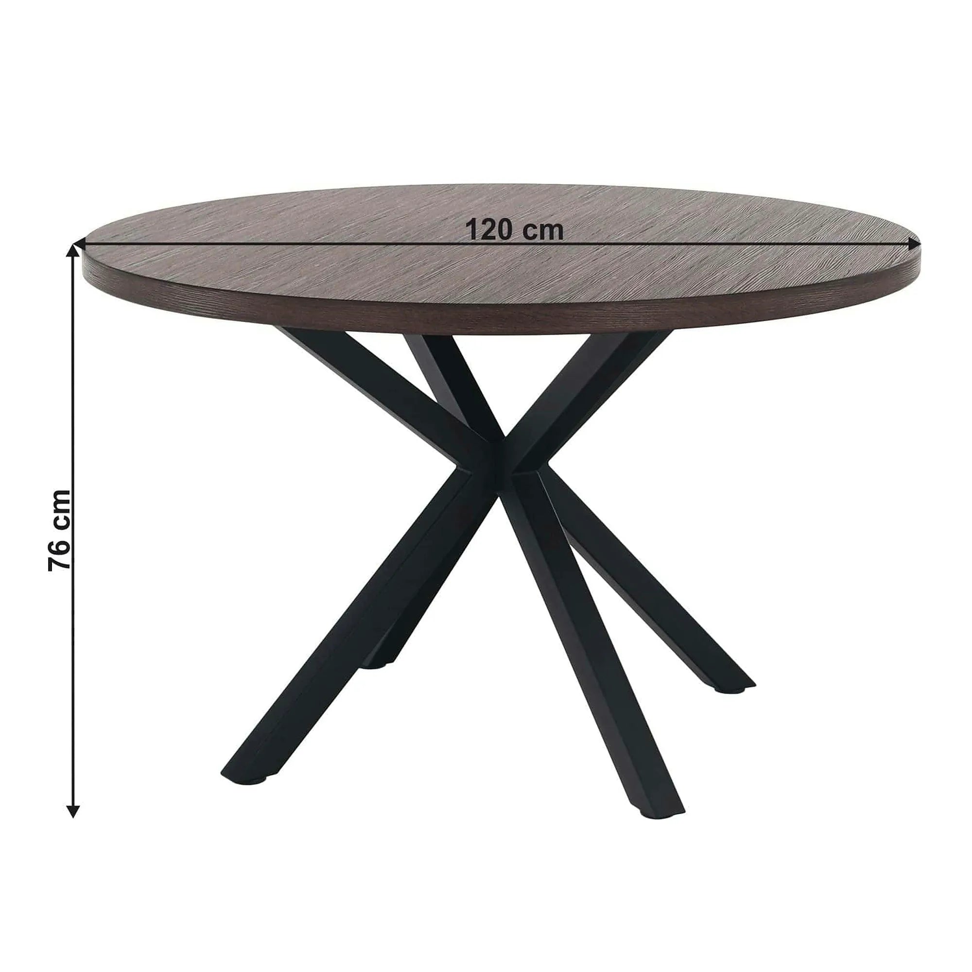 Masa MEDOR, stejar inchis/negru, 120x120x76 cm