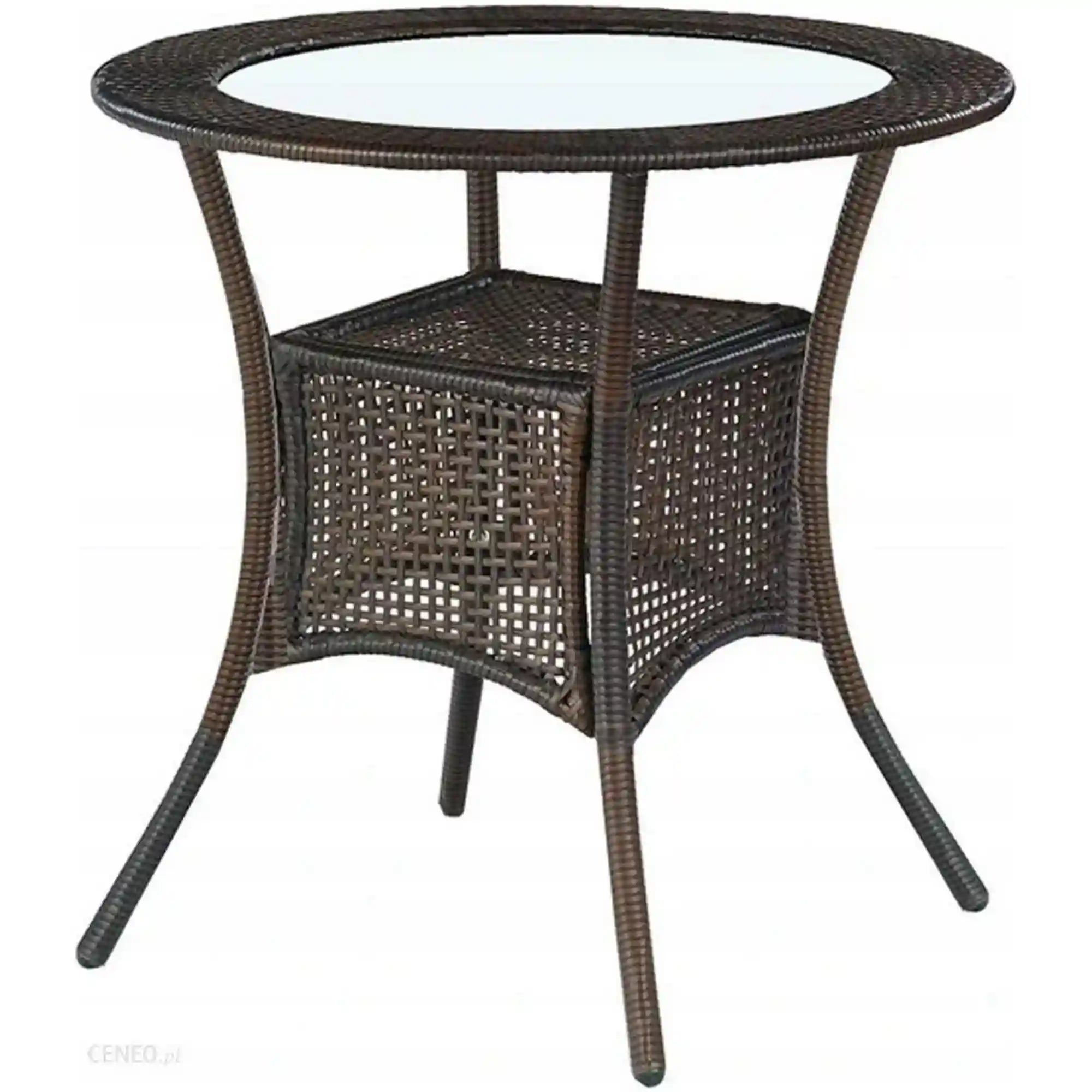 Masa MIDAS, alb/maro inchis, sticla/ratan sintetic, 74x74X74 cm