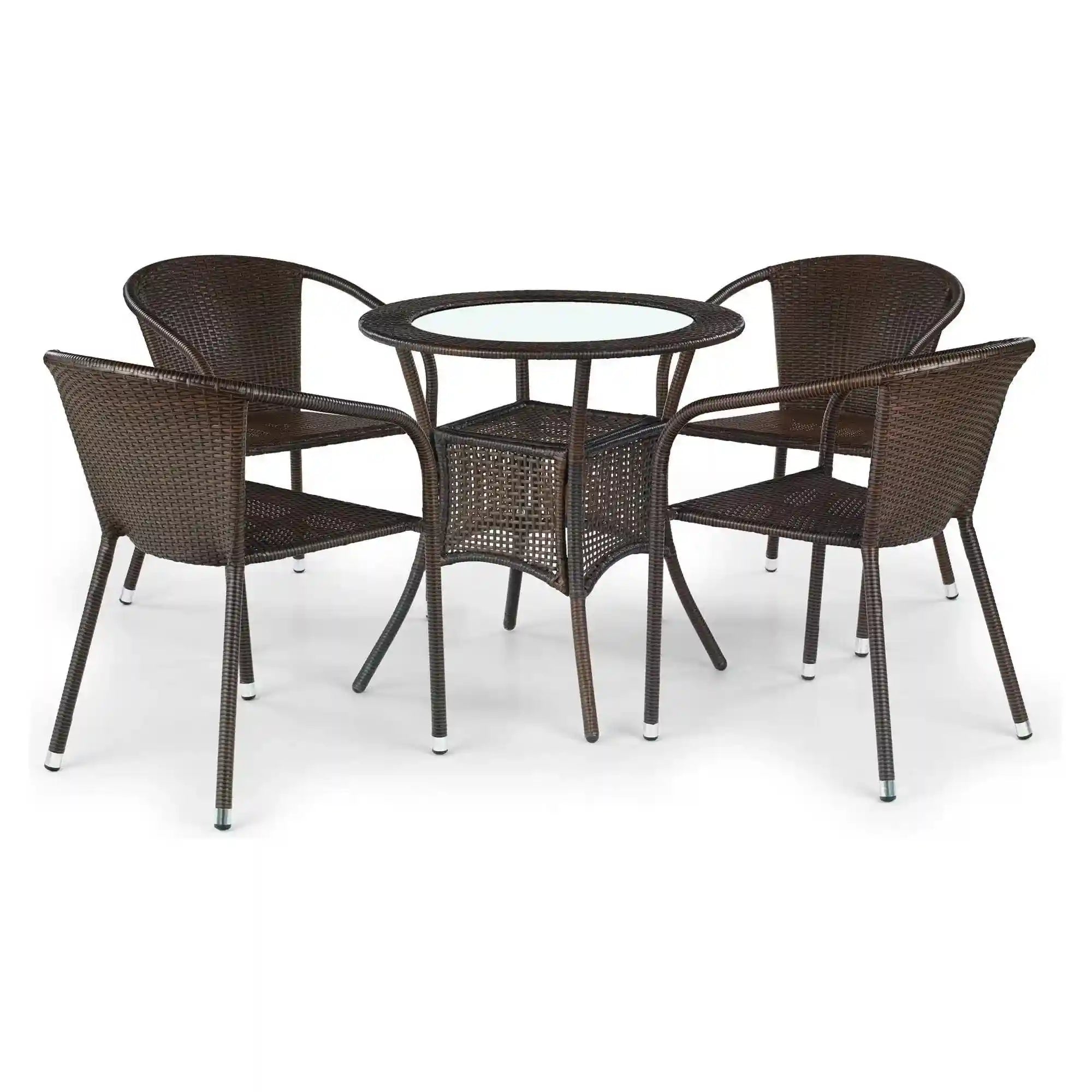 Masa MIDAS, alb/maro inchis, sticla/ratan sintetic, 74x74X74 cm