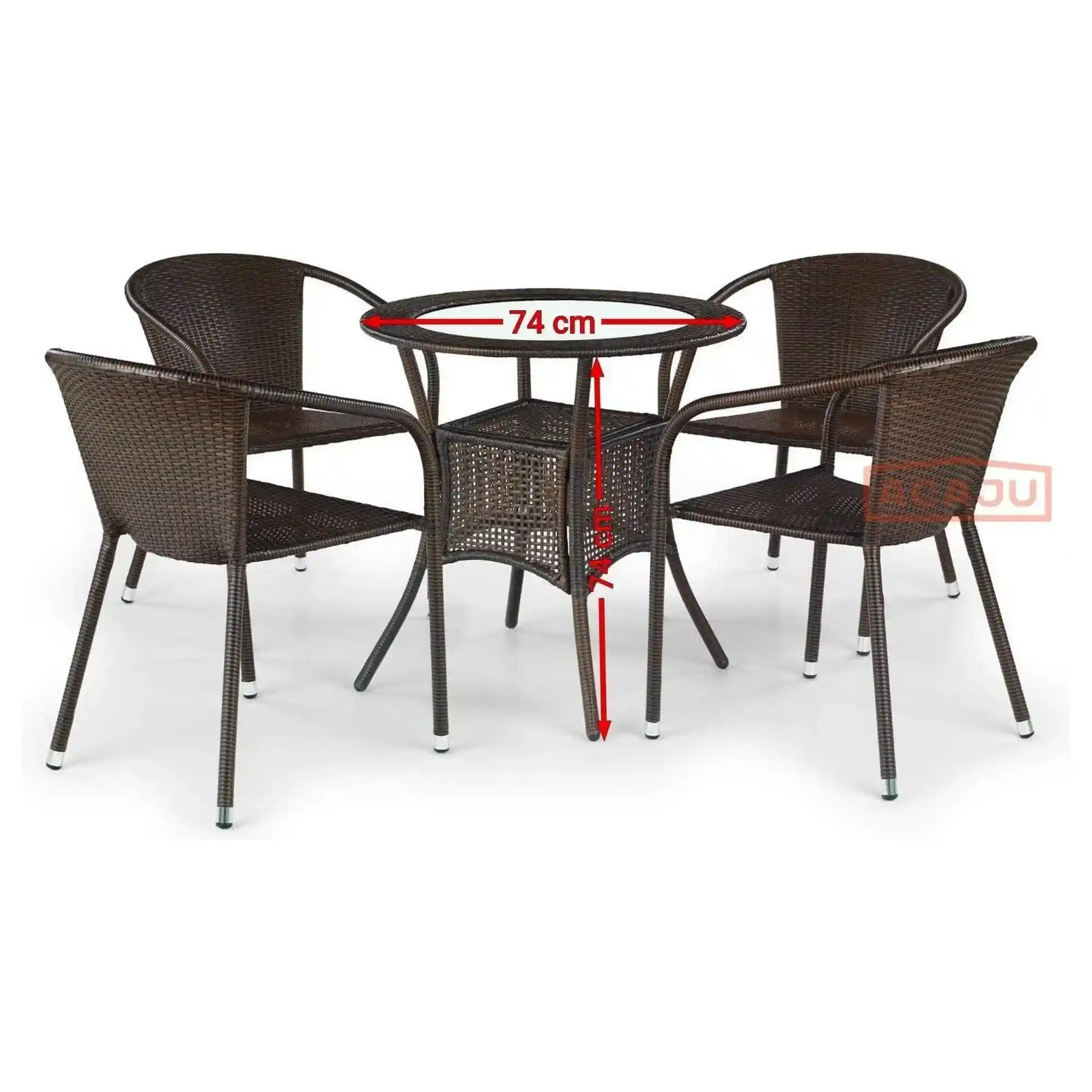 Masa MIDAS, alb/maro inchis, sticla/ratan sintetic, 74x74X74 cm