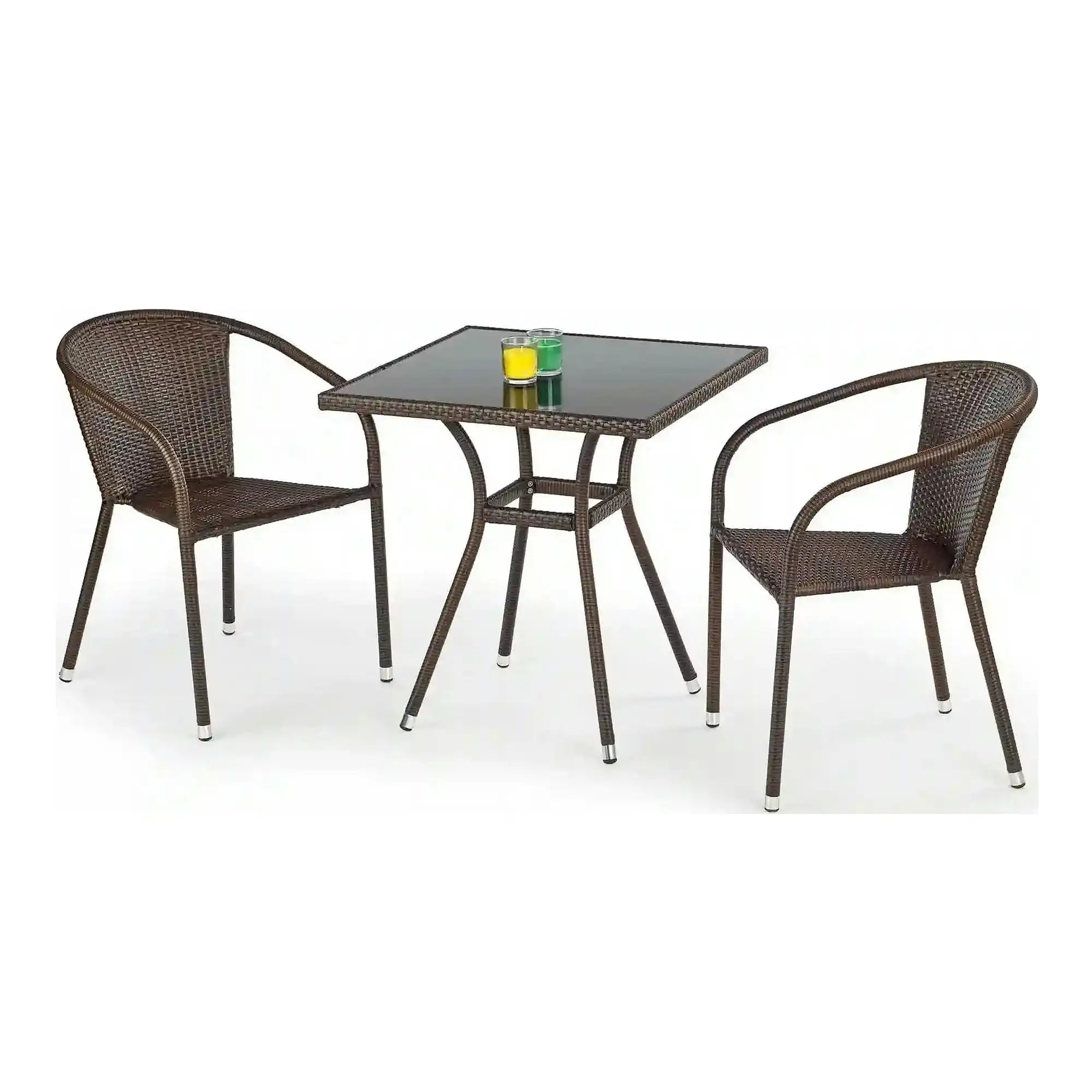 Masa MOBIL, negru/maro inchis, sticla/ratan sintetic, 74x74x74 cm