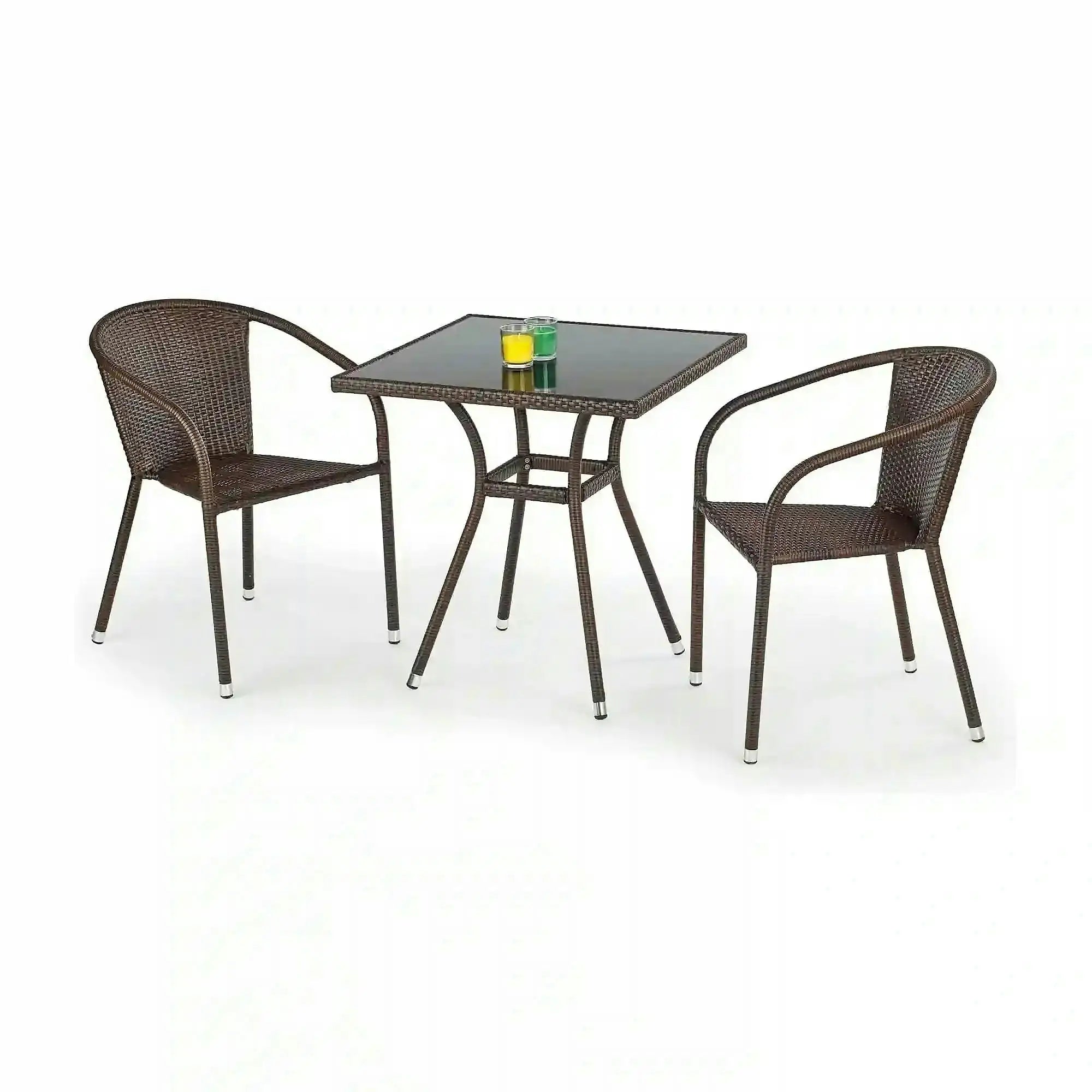 Masa MOBIL, negru/maro inchis, sticla/ratan sintetic, 74x74x74 cm