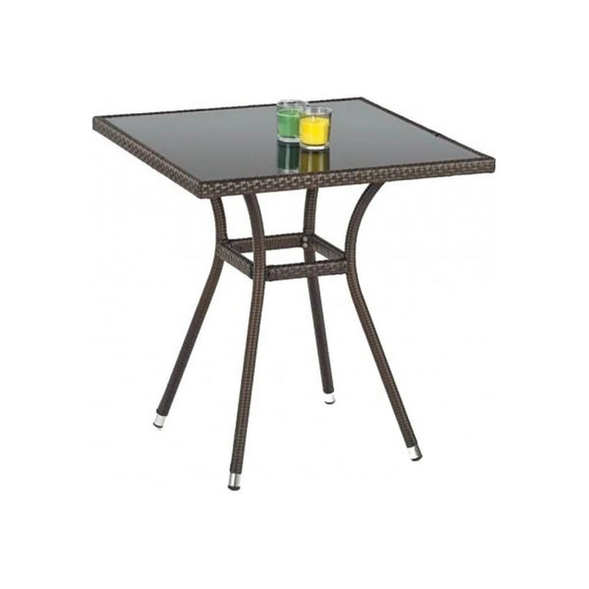 Masa MOBIL, negru/maro inchis, sticla/ratan sintetic, 74x74x74 cm