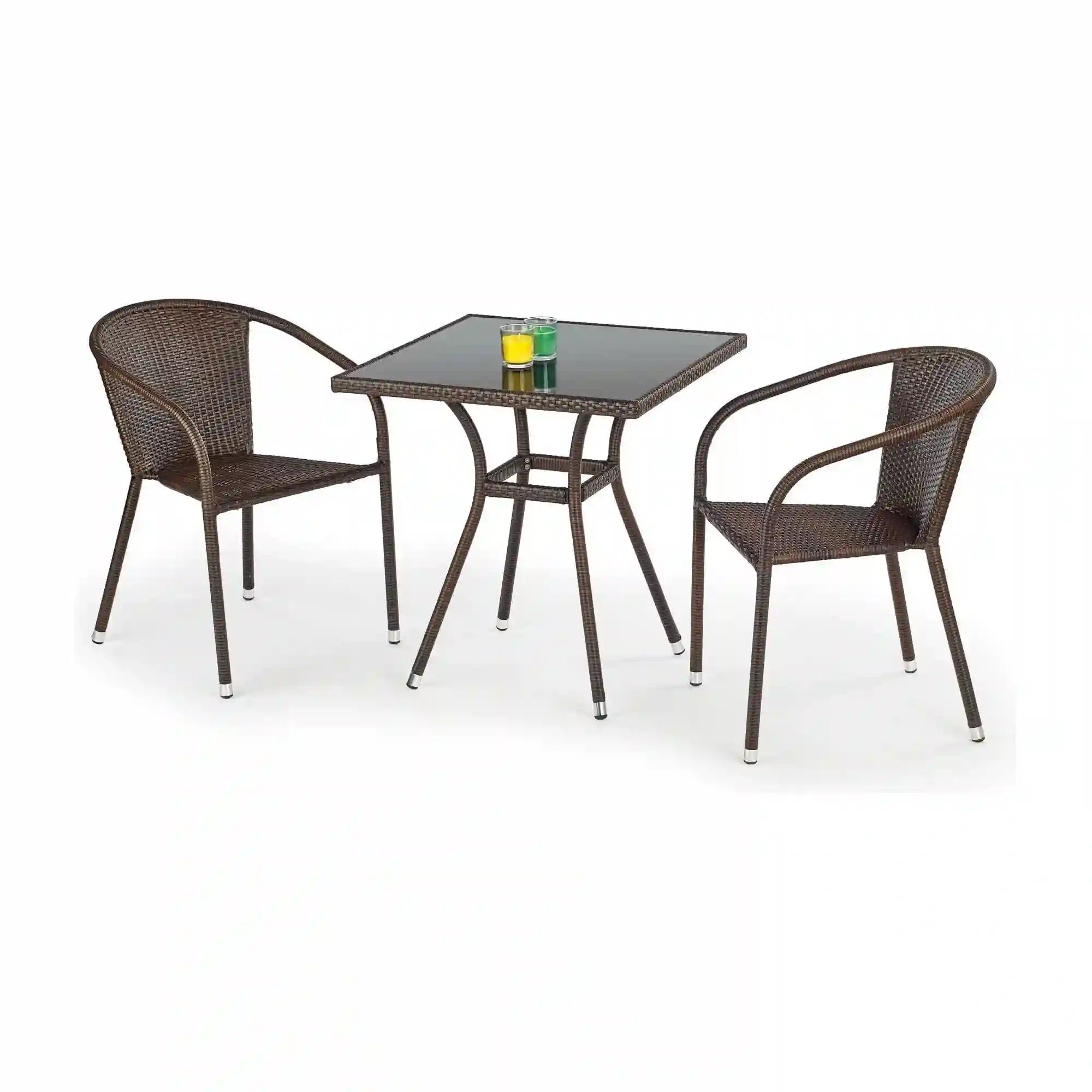 Masa MOBIL, negru/maro inchis, sticla/ratan sintetic, 74x74x74 cm