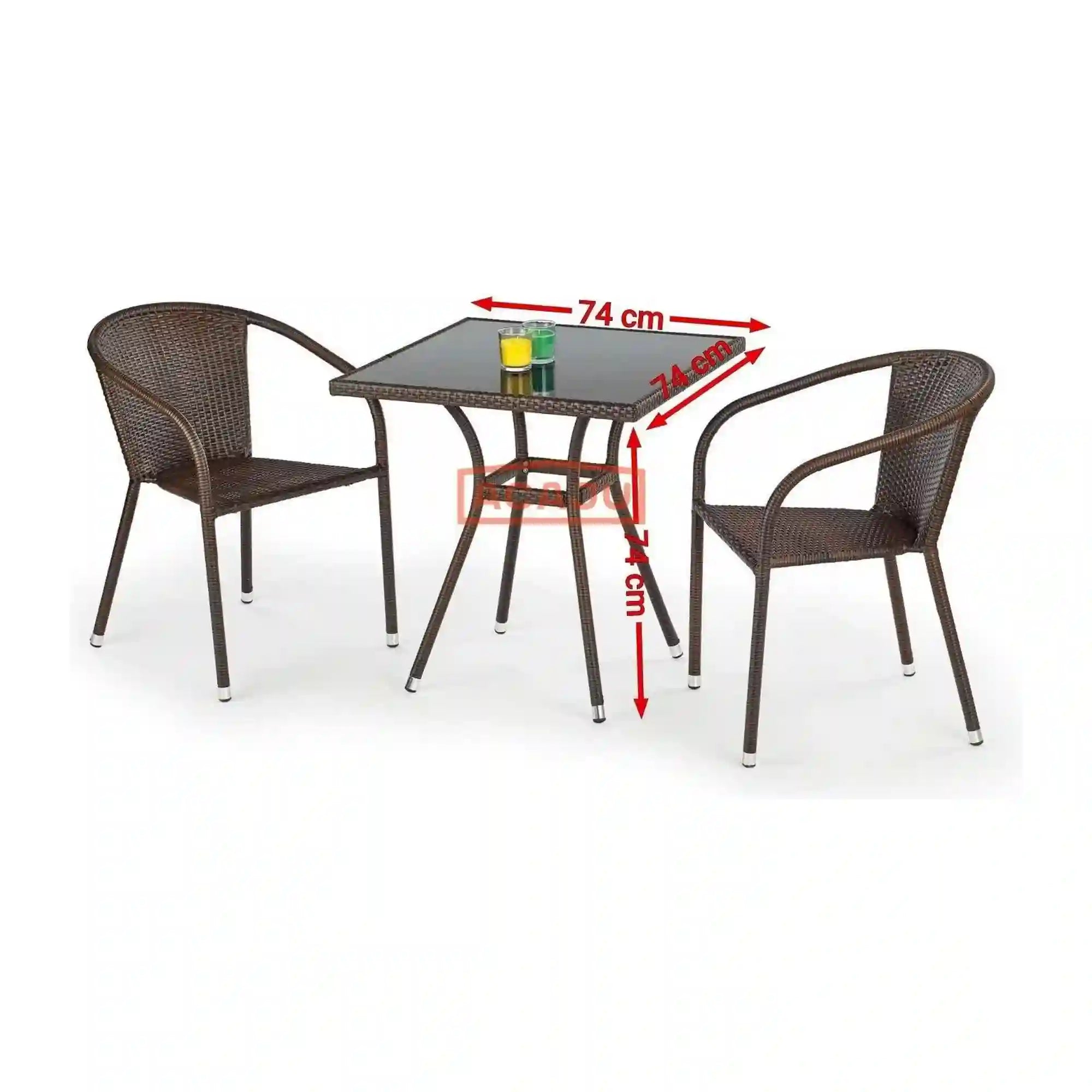 Masa MOBIL, negru/maro inchis, sticla/ratan sintetic, 74x74x74 cm