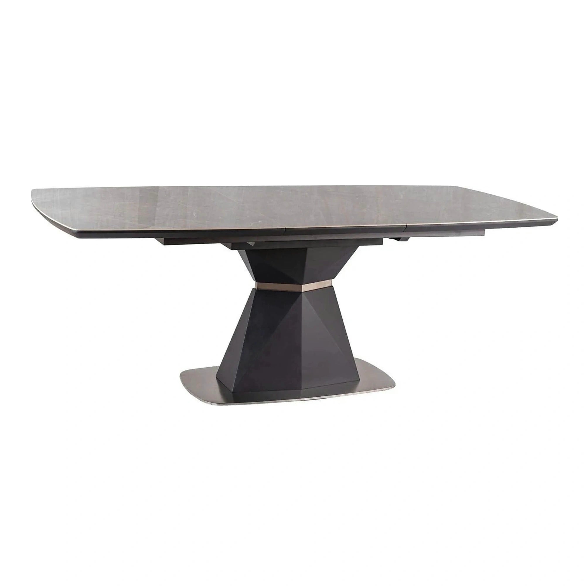 Masa moderna dining CORTEZ, gri cu efect de marmura/gri antracit, 160/210x90x76 cm