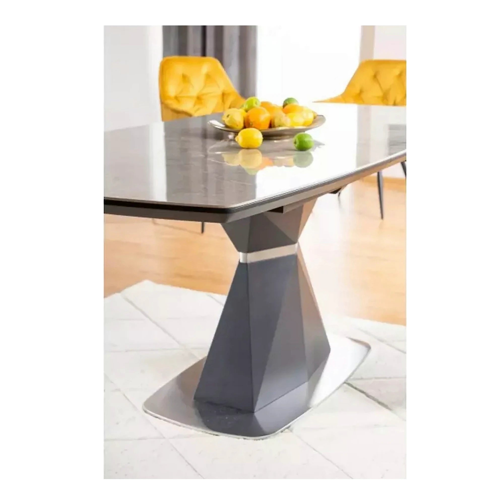 Masa moderna dining CORTEZ, gri cu efect de marmura/gri antracit, 160/210x90x76 cm