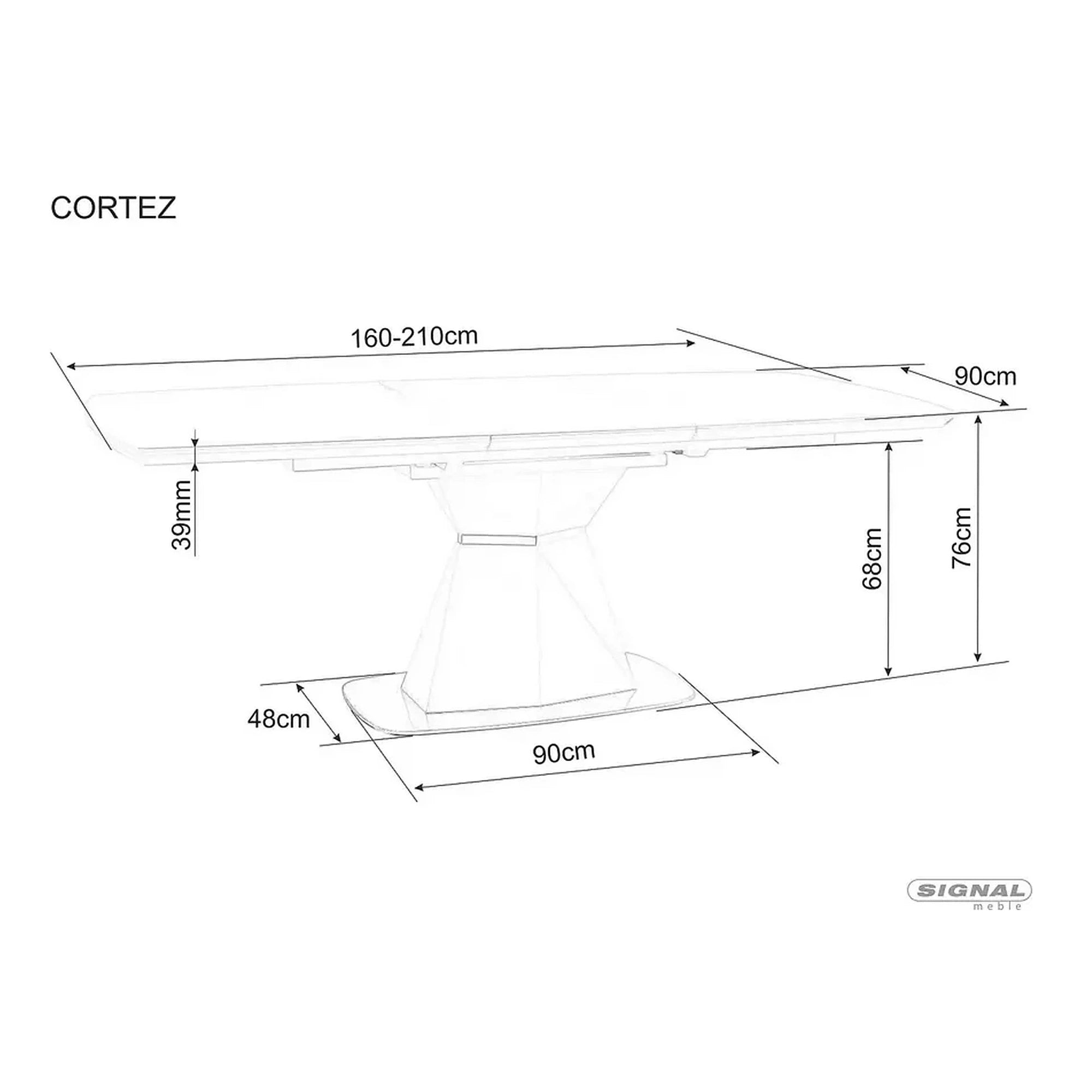 Masa moderna dining CORTEZ, gri cu efect de marmura/gri antracit, 160/210x90x76 cm