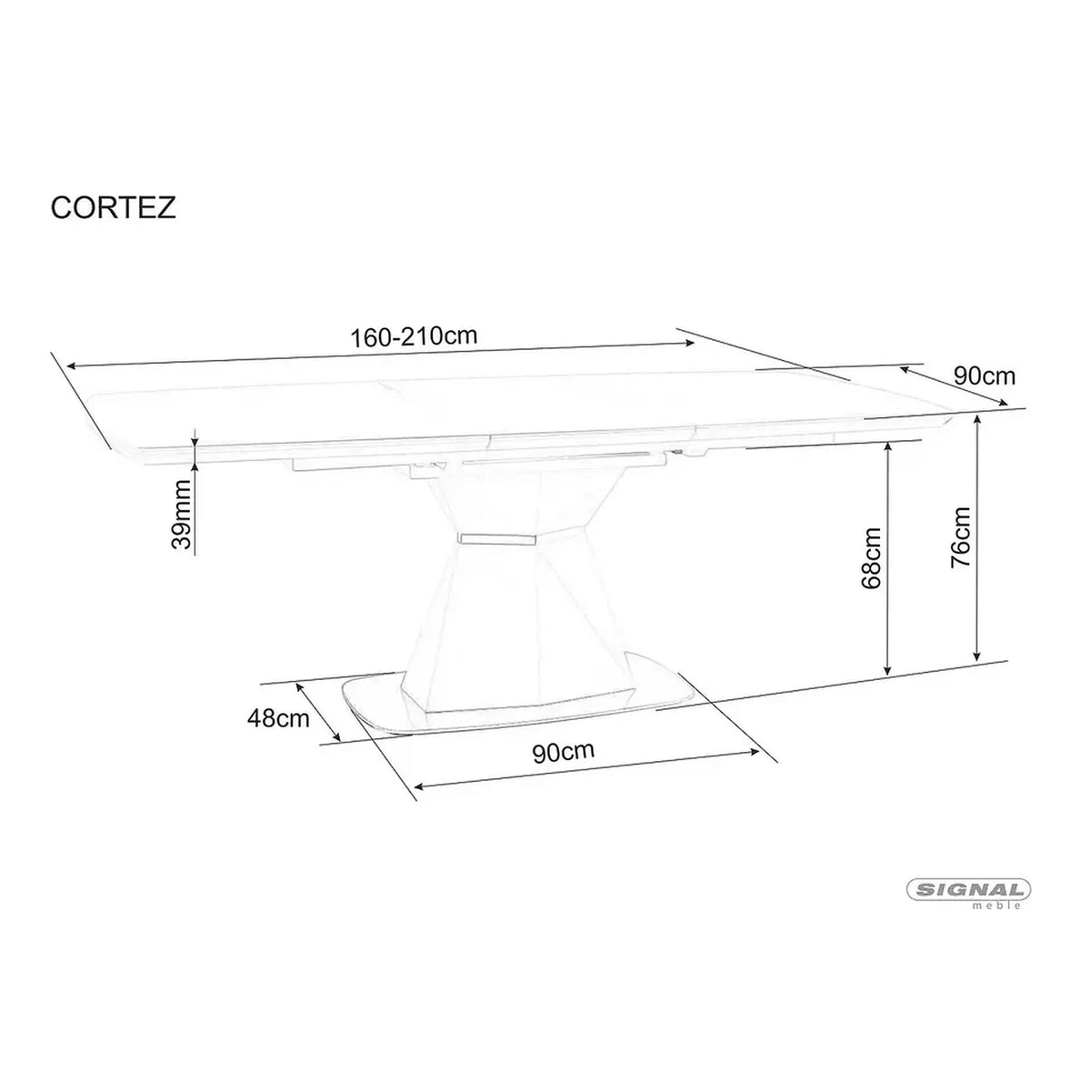 Masa moderna dining CORTEZ, gri cu efect de marmura/gri antracit, 160/210x90x76 cm