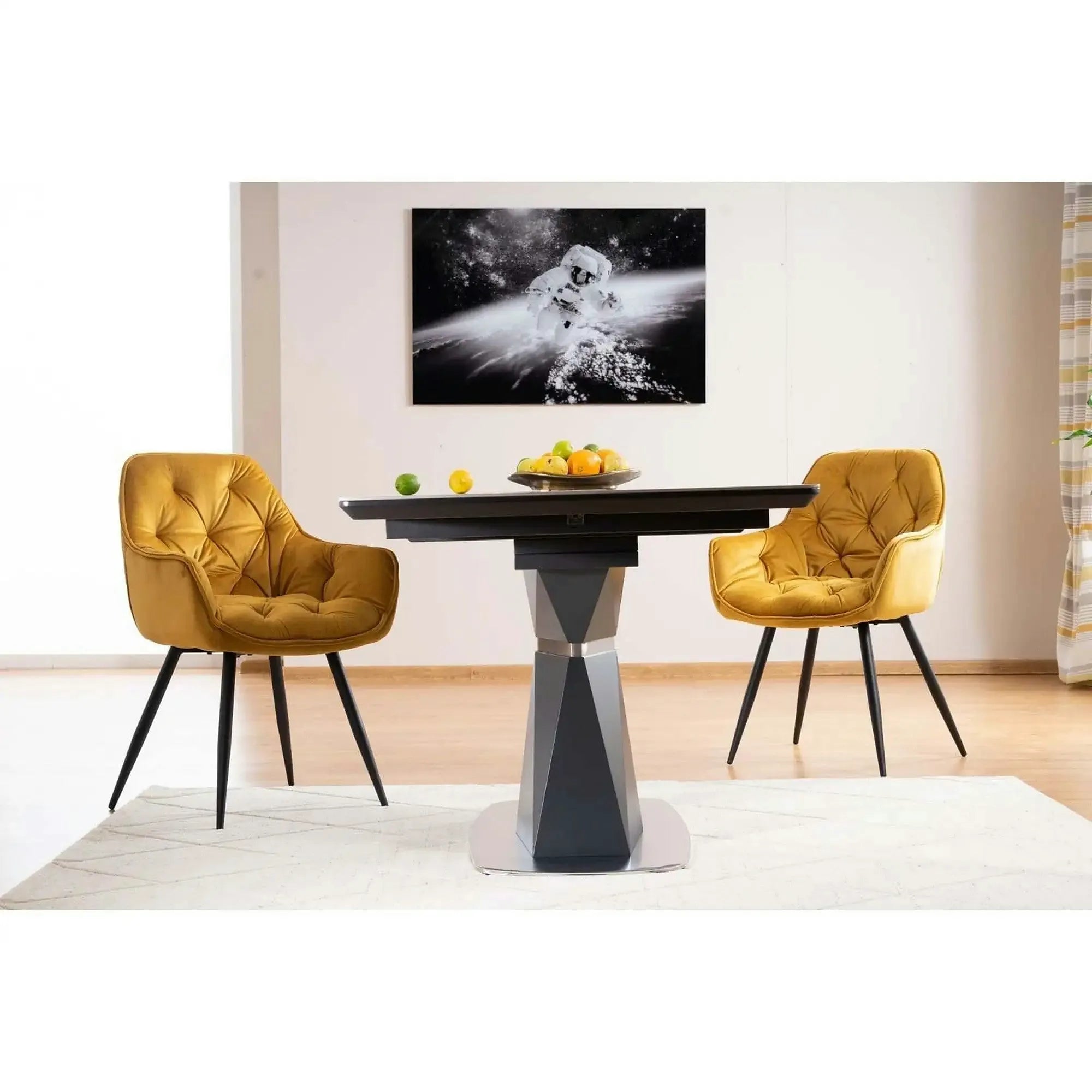 Masa moderna dining CORTEZ, gri cu efect de marmura/gri antracit, 160/210x90x76 cm