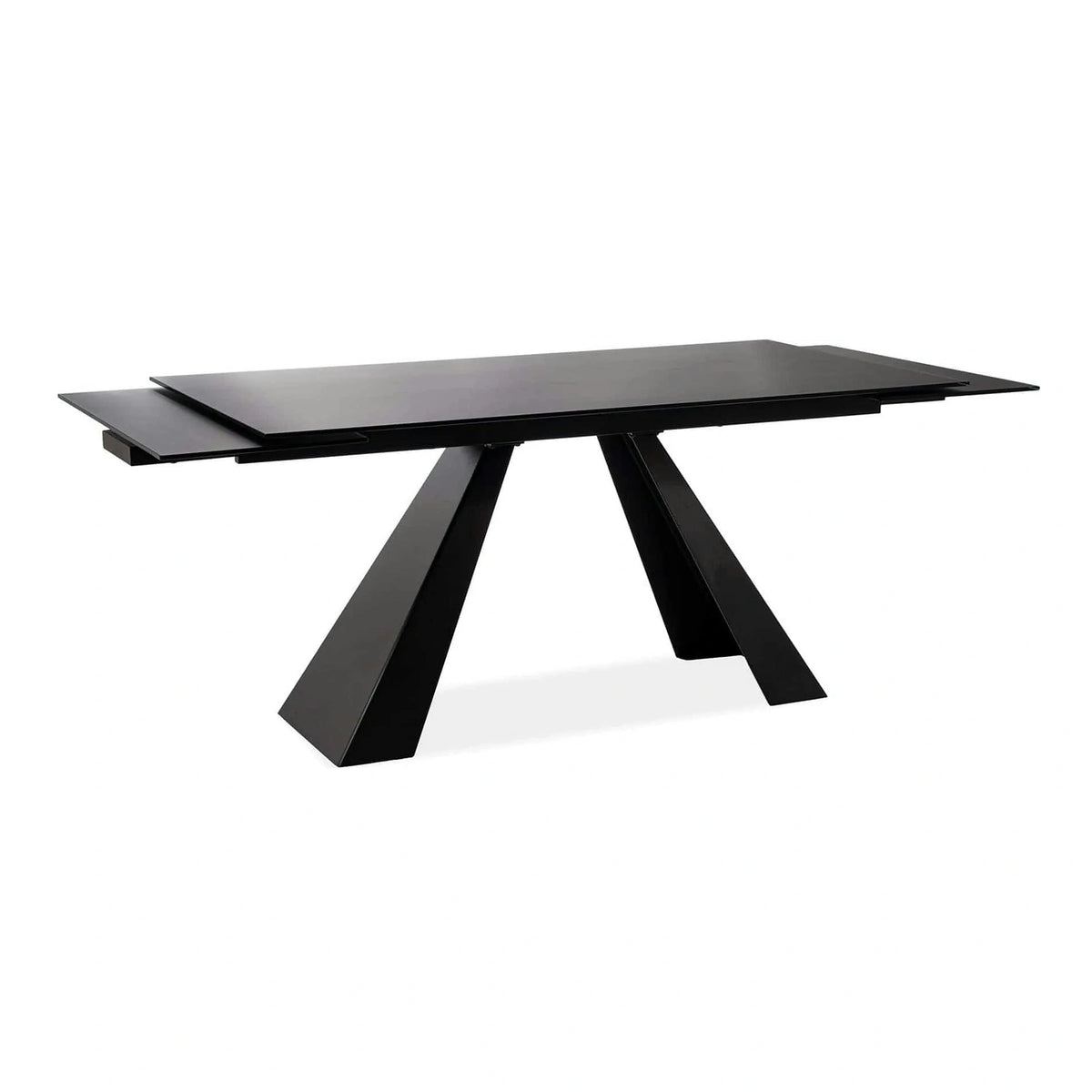Masa moderna dining SALVADORE, negru mat, metal/sticla securizata, 160/240x90x76 cm