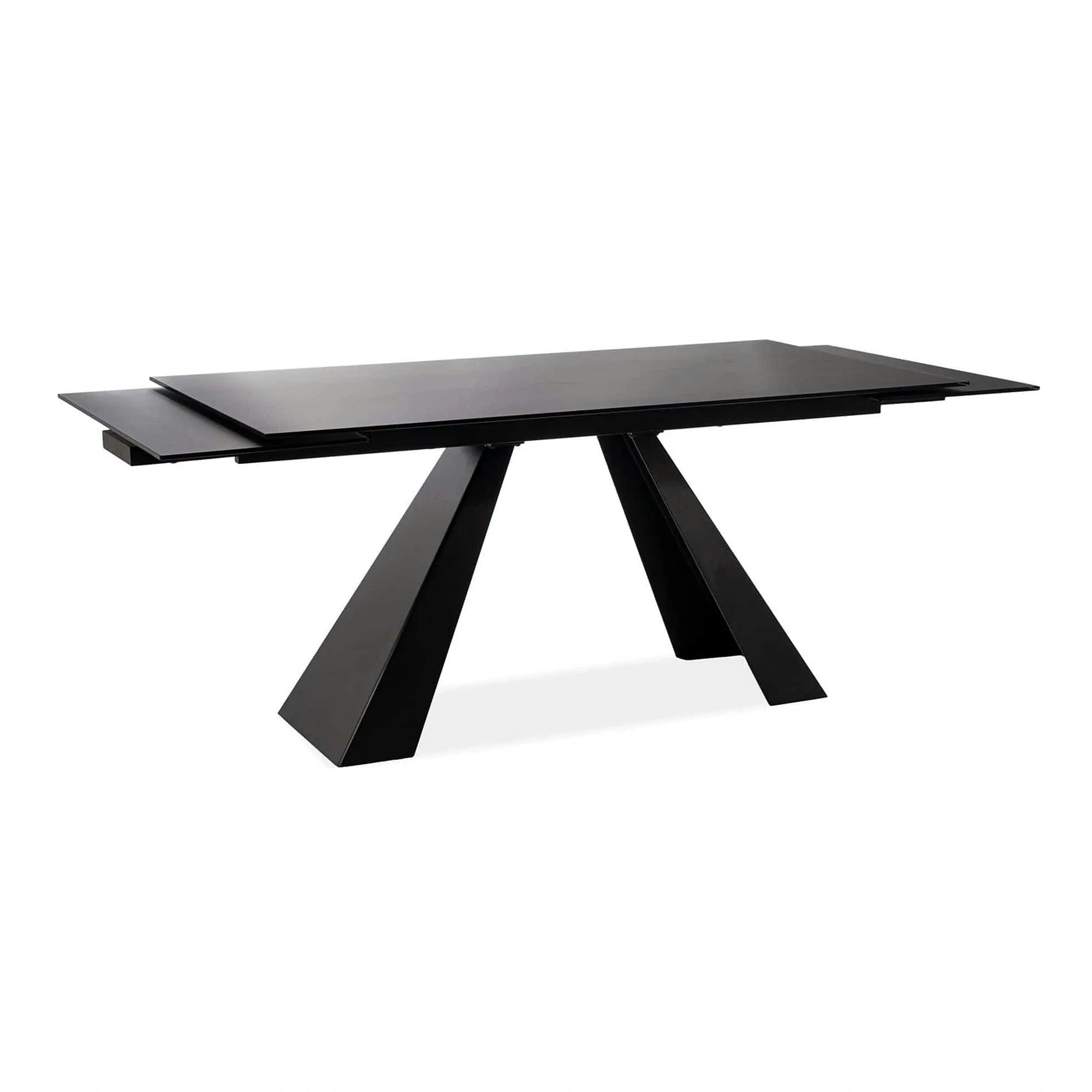 Masa moderna dining SALVADORE, negru mat, metal/sticla securizata, 160/240x90x76 cm