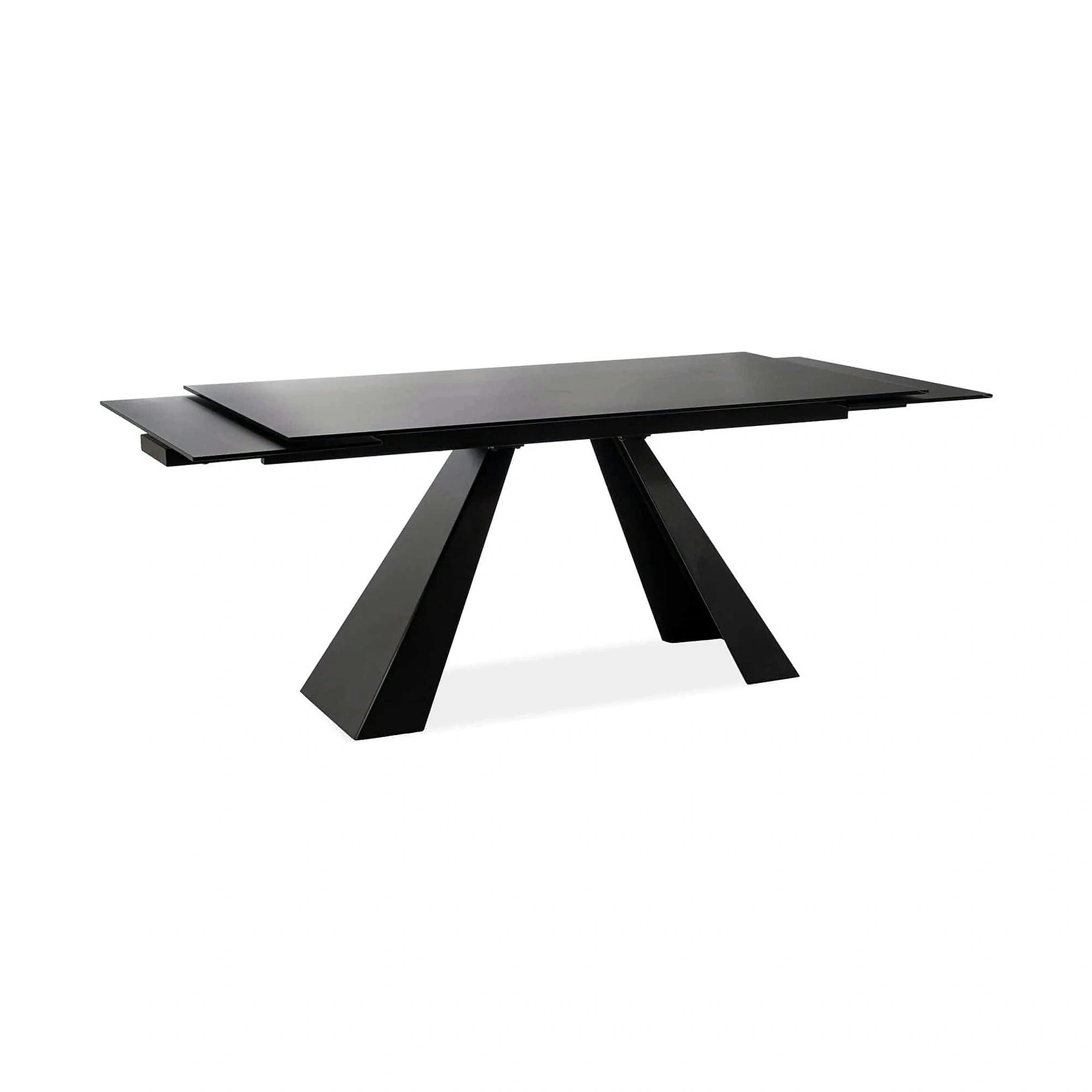 Masa moderna dining SALVADORE, negru mat, metal/sticla securizata, 160/240x90x76 cm