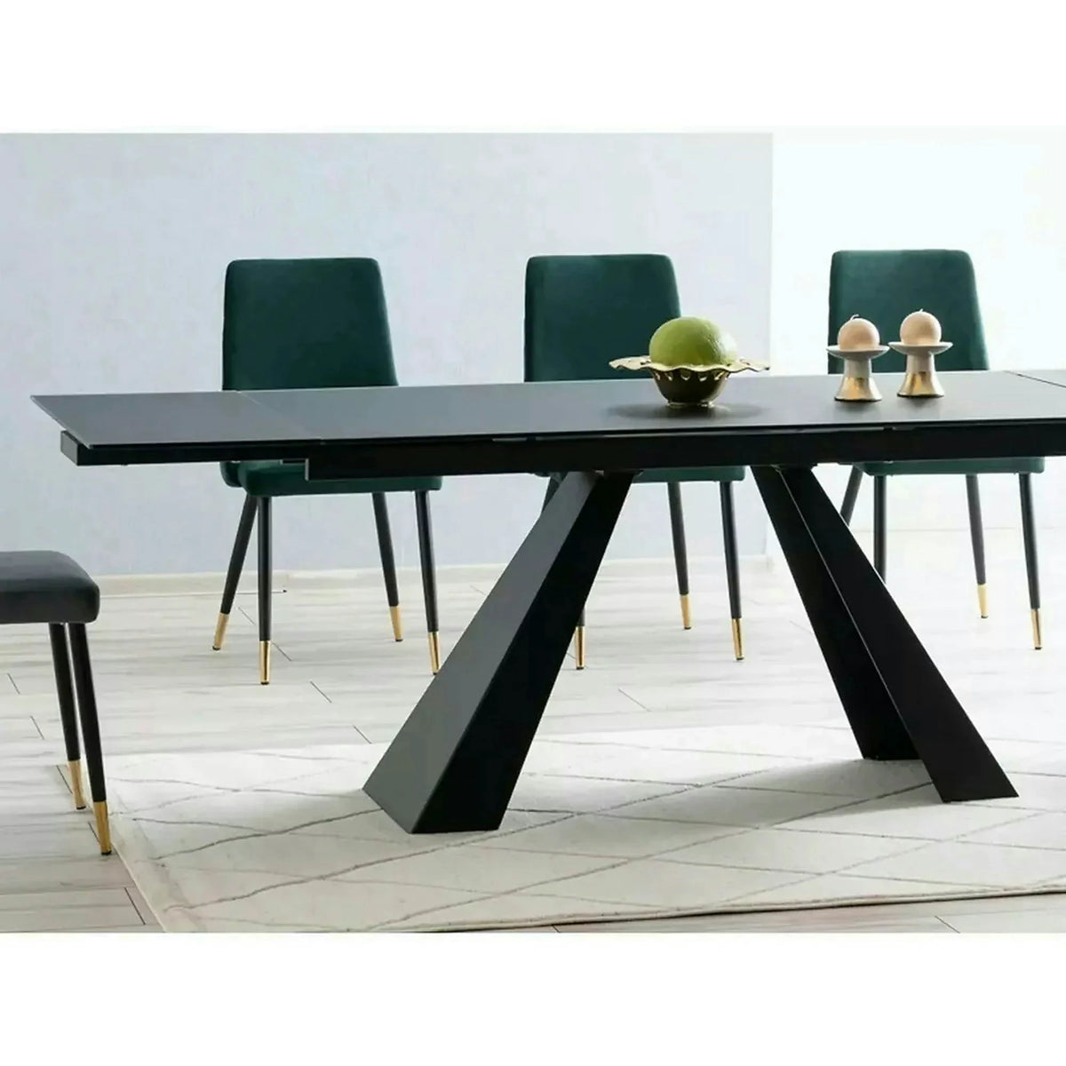 Masa moderna dining SALVADORE, negru mat, metal/sticla securizata, 160/240x90x76 cm