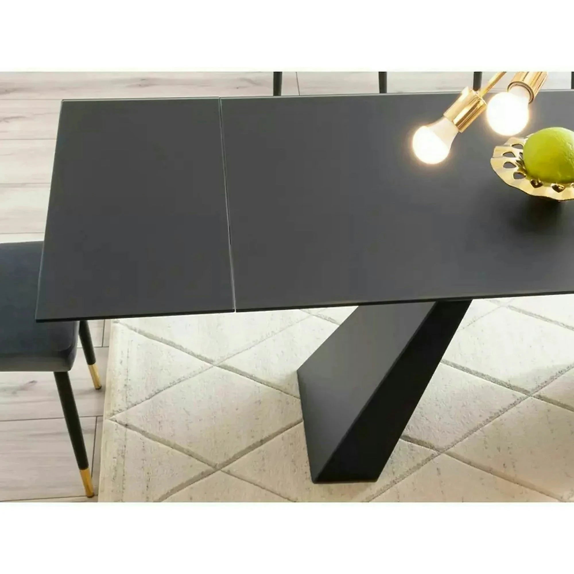 Masa moderna dining SALVADORE, negru mat, metal/sticla securizata, 160/240x90x76 cm