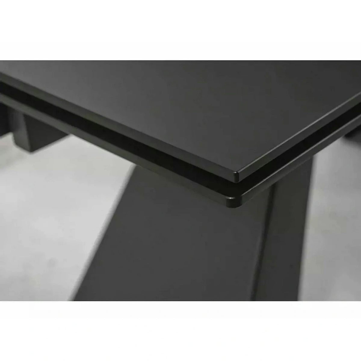 Masa moderna dining SALVADORE, negru mat, metal/sticla securizata, 160/240x90x76 cm