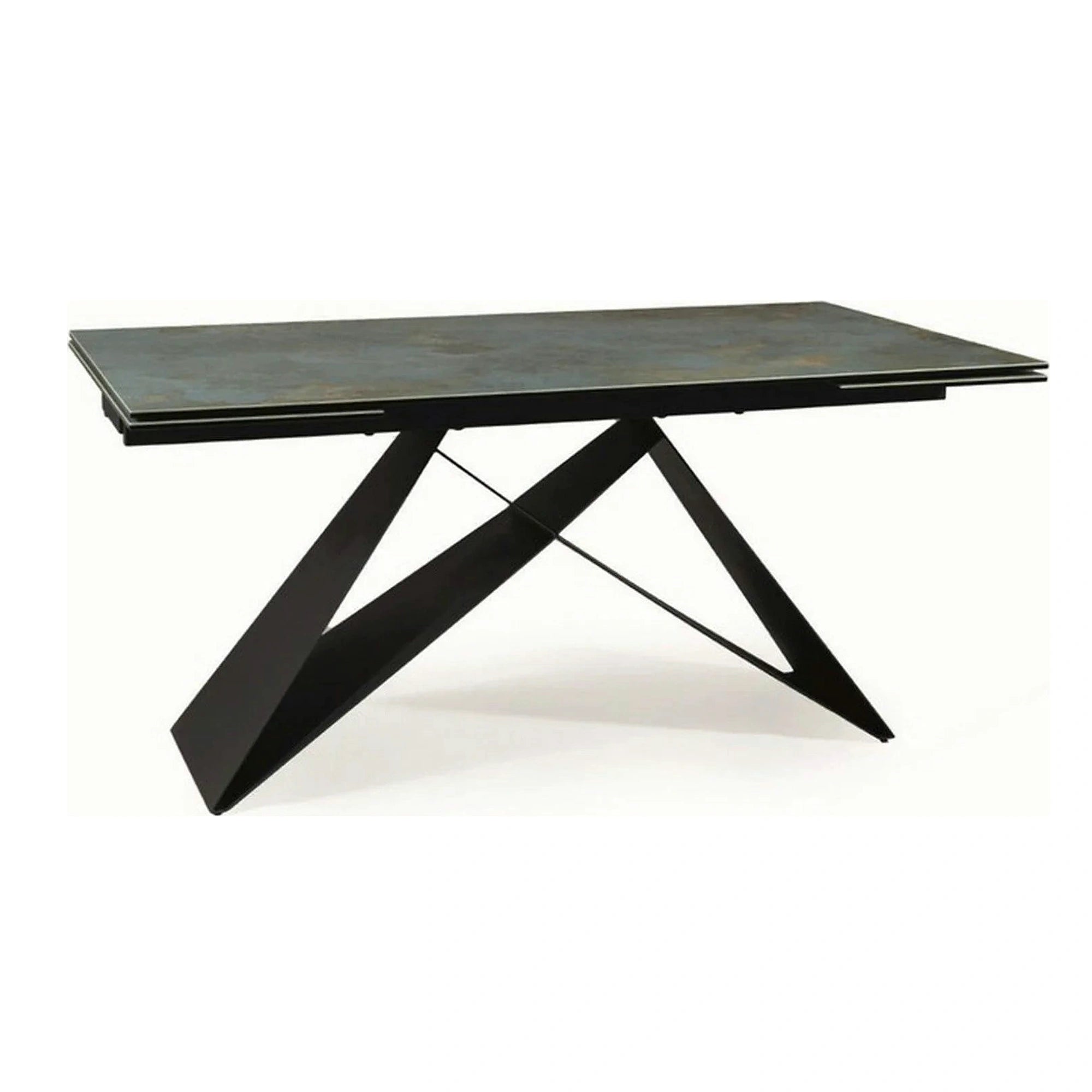 Masa moderna dining WESTIN CERAMIC, sticla securizata/ceramica, turcoaz/negru mat, 160-240x90x77 cm