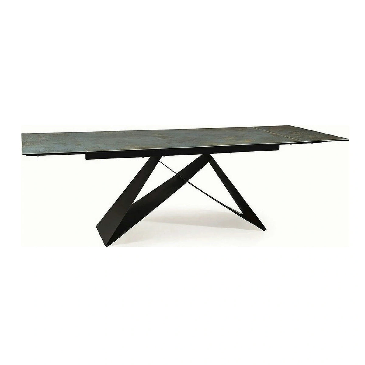Masa moderna dining WESTIN CERAMIC, sticla securizata/ceramica, turcoaz/negru mat, 160-240x90x77 cm