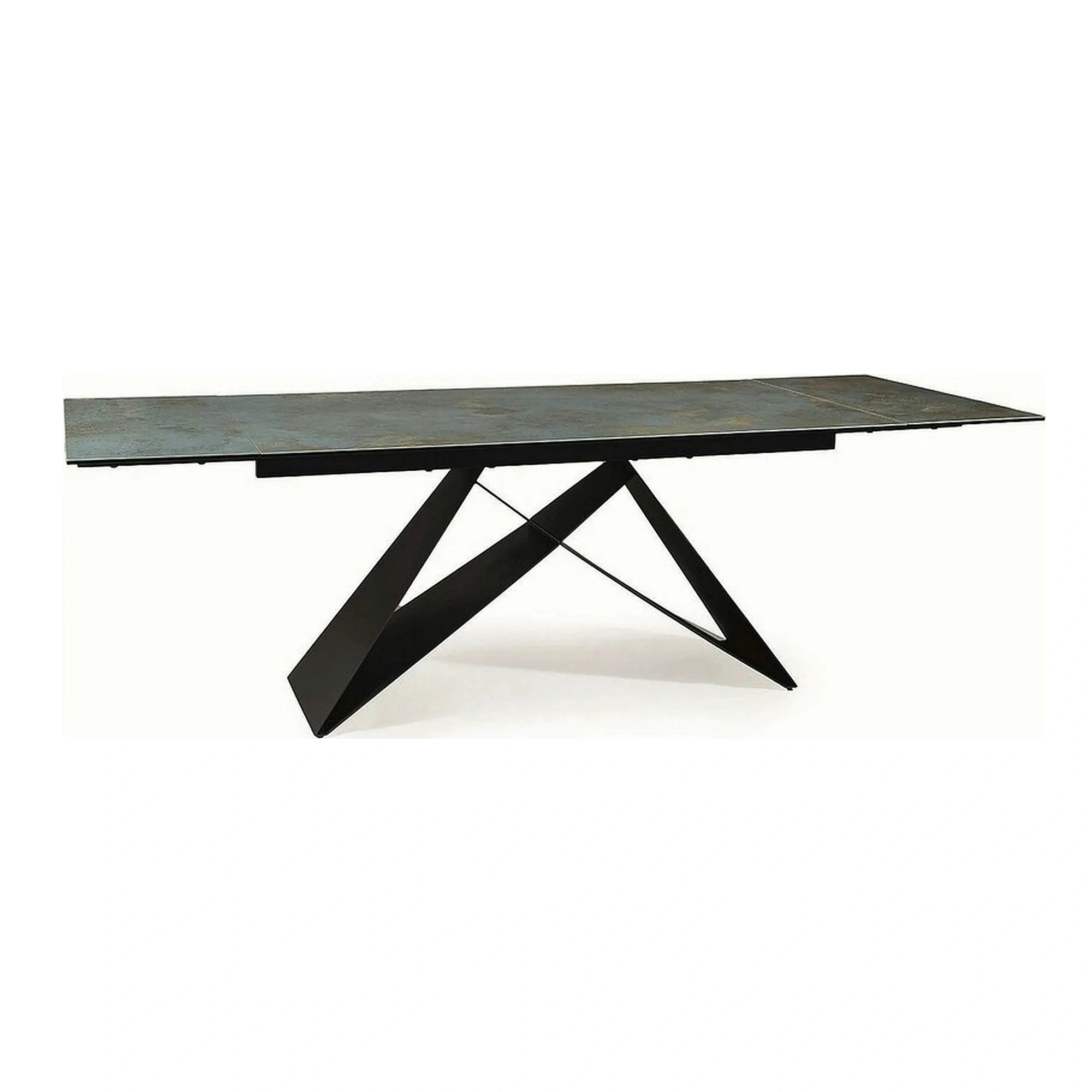 Masa moderna dining WESTIN CERAMIC, sticla securizata/ceramica, turcoaz/negru mat, 160-240x90x77 cm