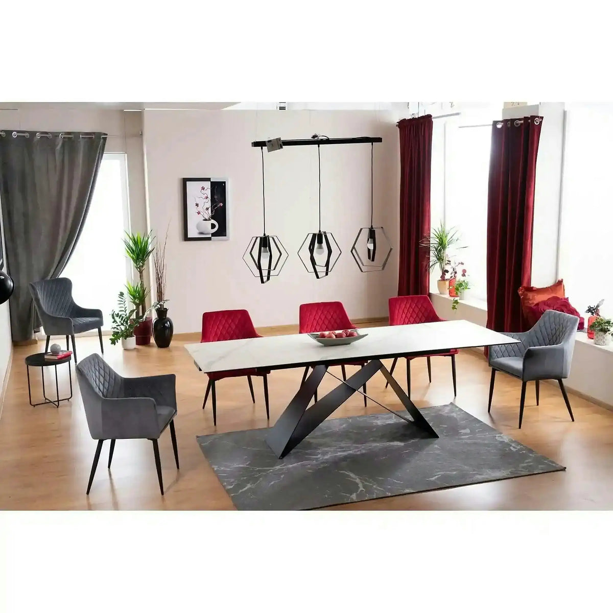 Masa moderna dining WESTIN III, alb/negru, ceramica/metal, 160-240x90x75 cm