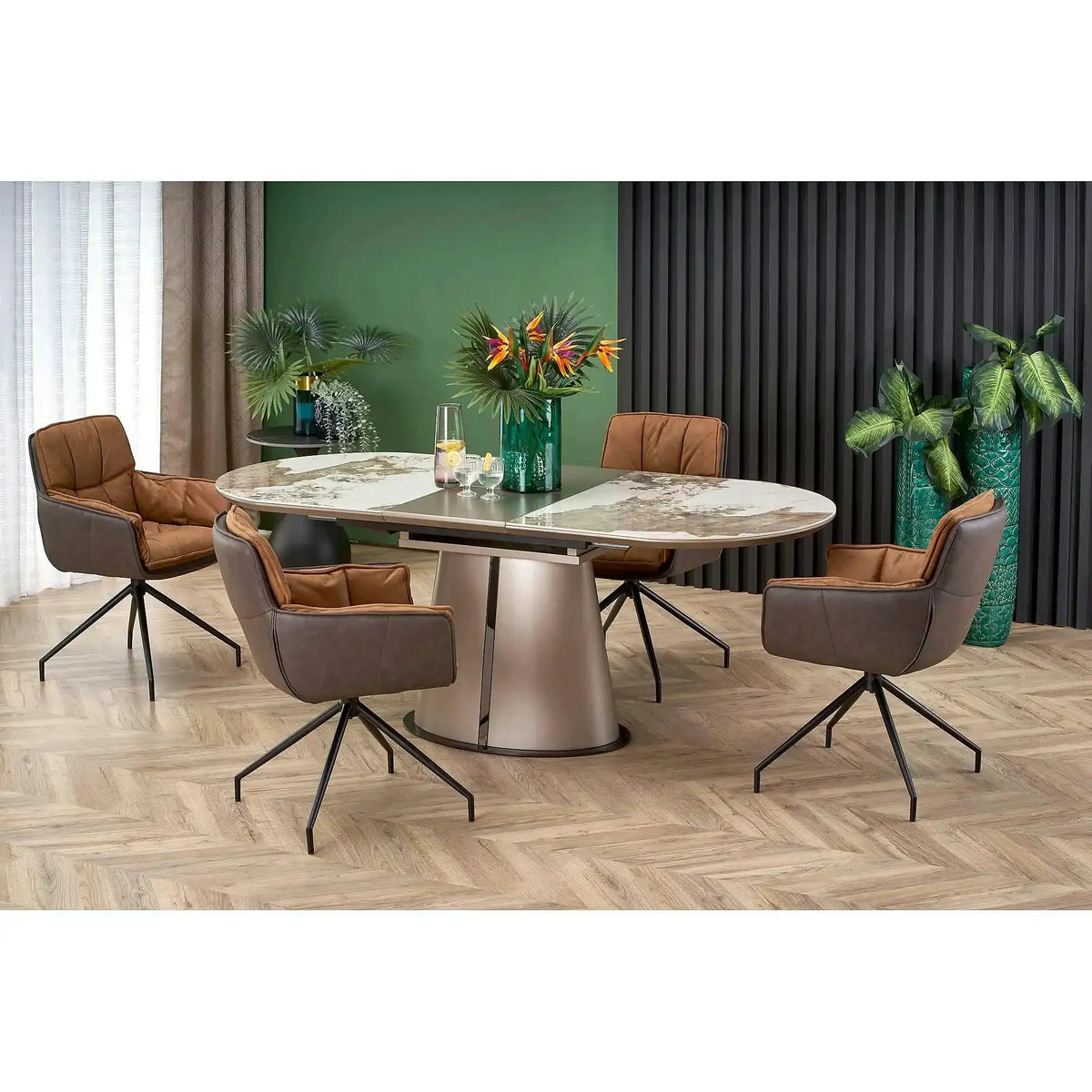 Masa moderna extensibila ROBINSON, bej/cappuccino, ceramica, 160/200x90x76 cm