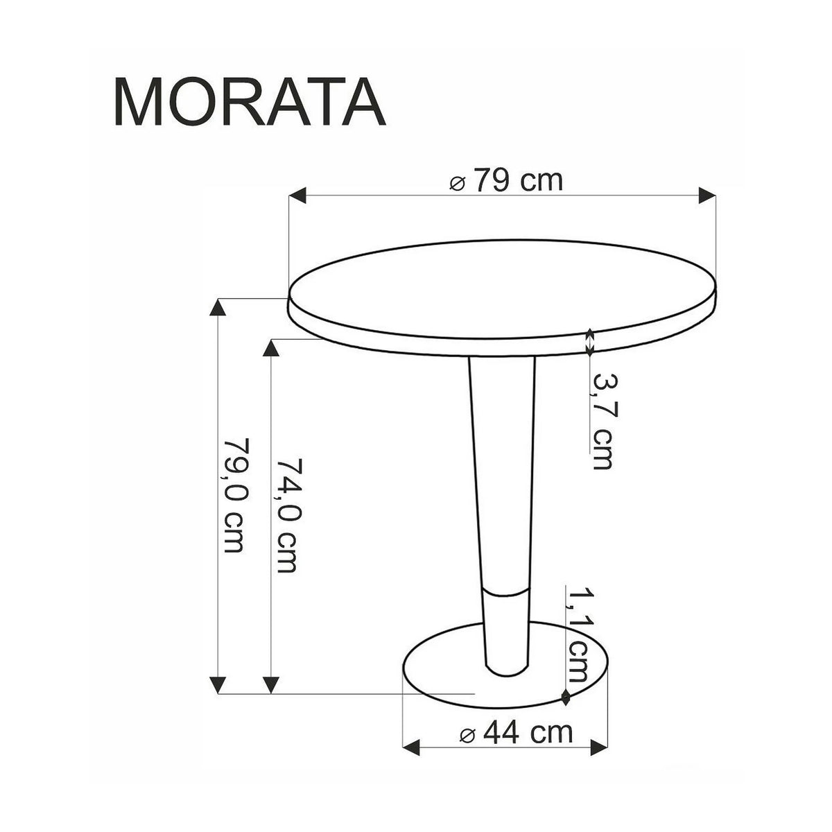 Masa MORATA, alb/negru/auriu, 79x74 cm