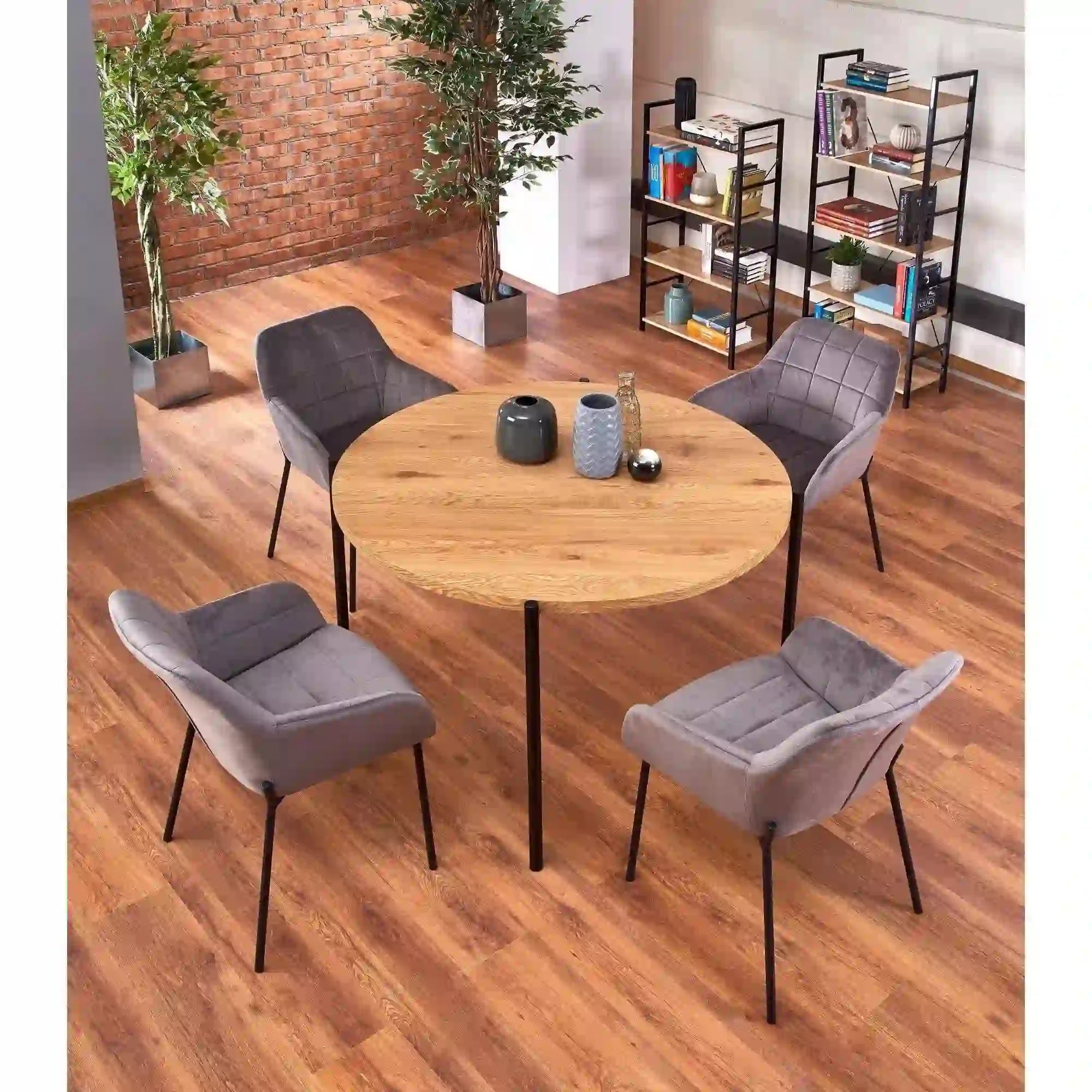 Masa MORGAN, stejar/negru, 120x120x76 cm