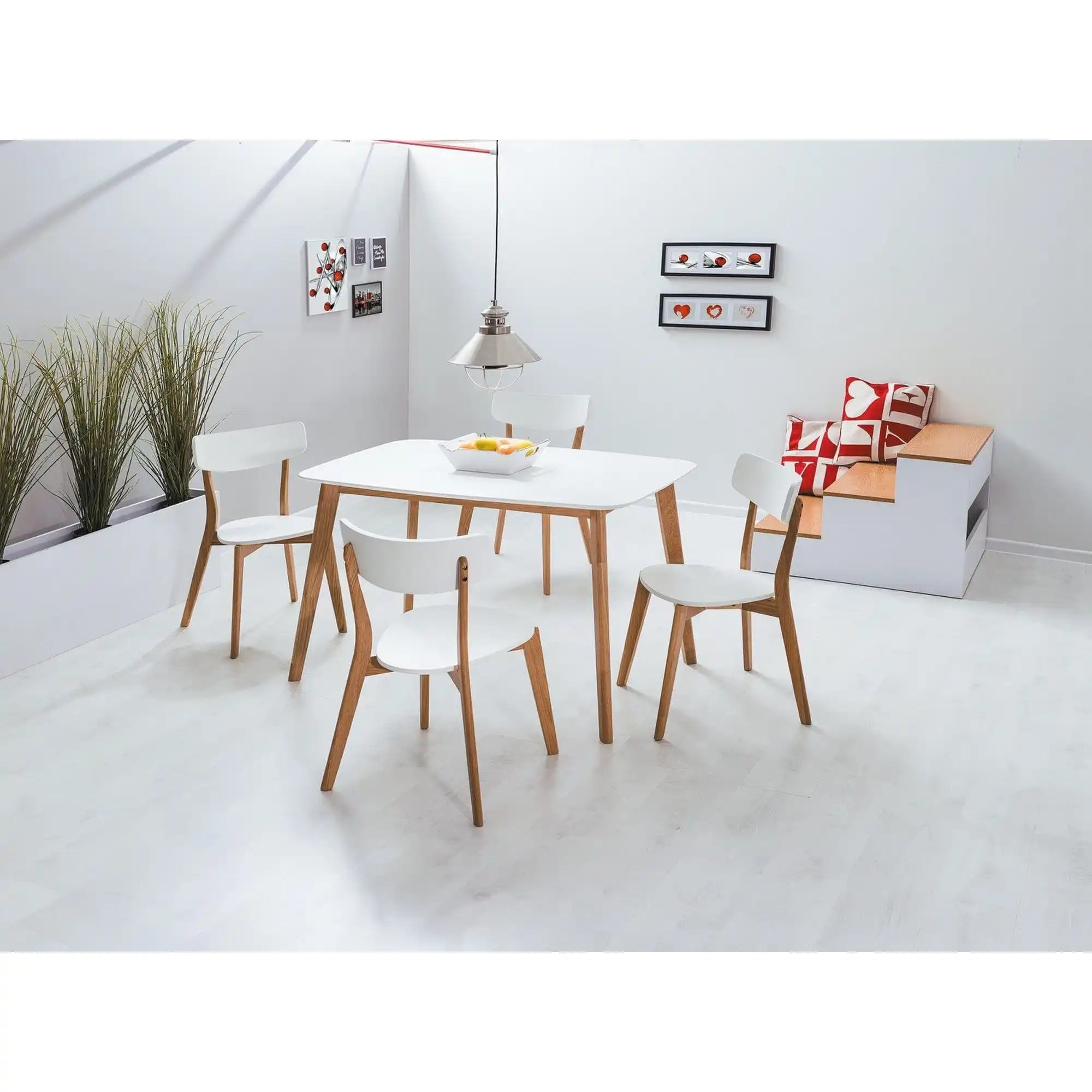 Masa MOSSO I, alb/stejar, 120x75x75 cm