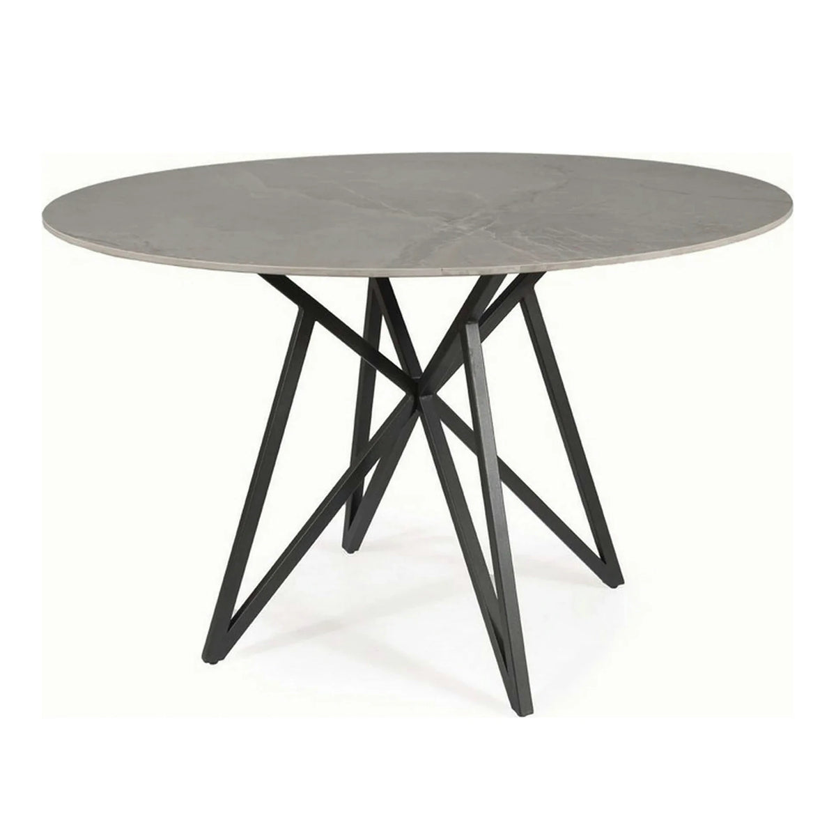 Masa MURANO, gri cu efect de marmura/negru, ceramica/metal, 120x120x76 cm