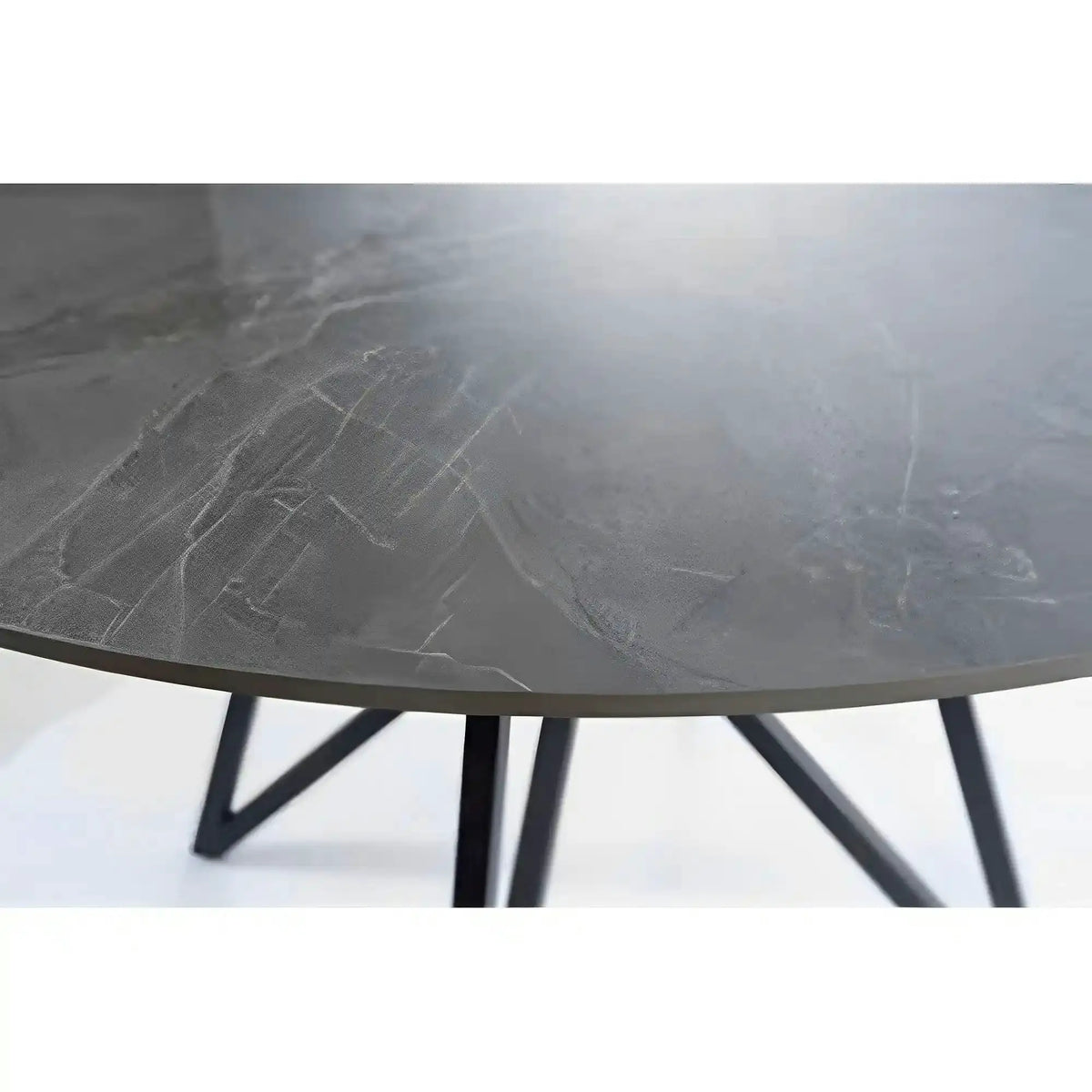 Masa MURANO, gri cu efect de marmura/negru, ceramica/metal, 120x120x76 cm