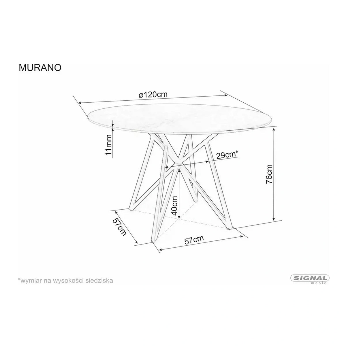 Masa MURANO, gri cu efect de marmura/negru, ceramica/metal, 120x120x76 cm