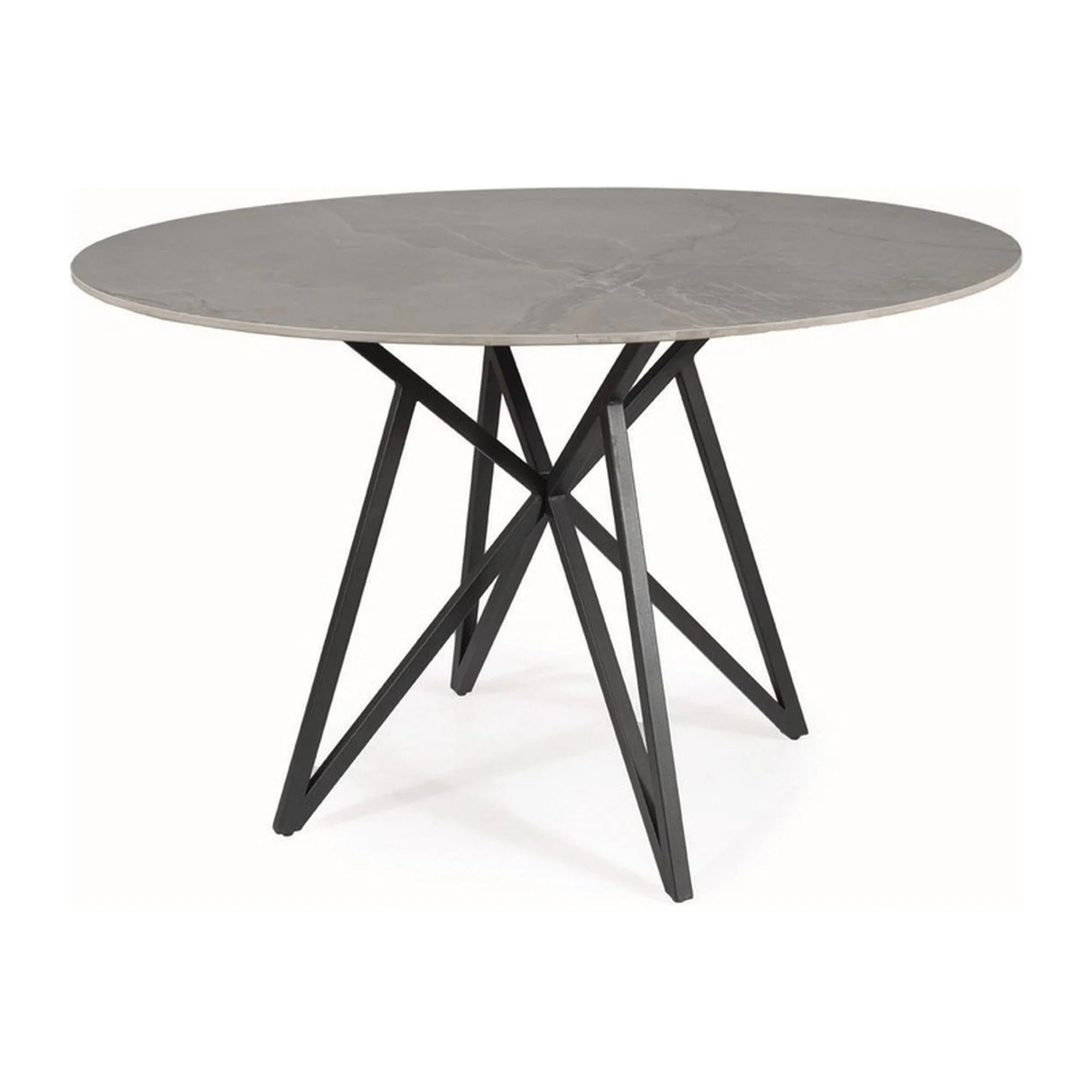 Masa MURANO, gri cu efect de marmura/negru, ceramica/metal, 120x120x76 cm