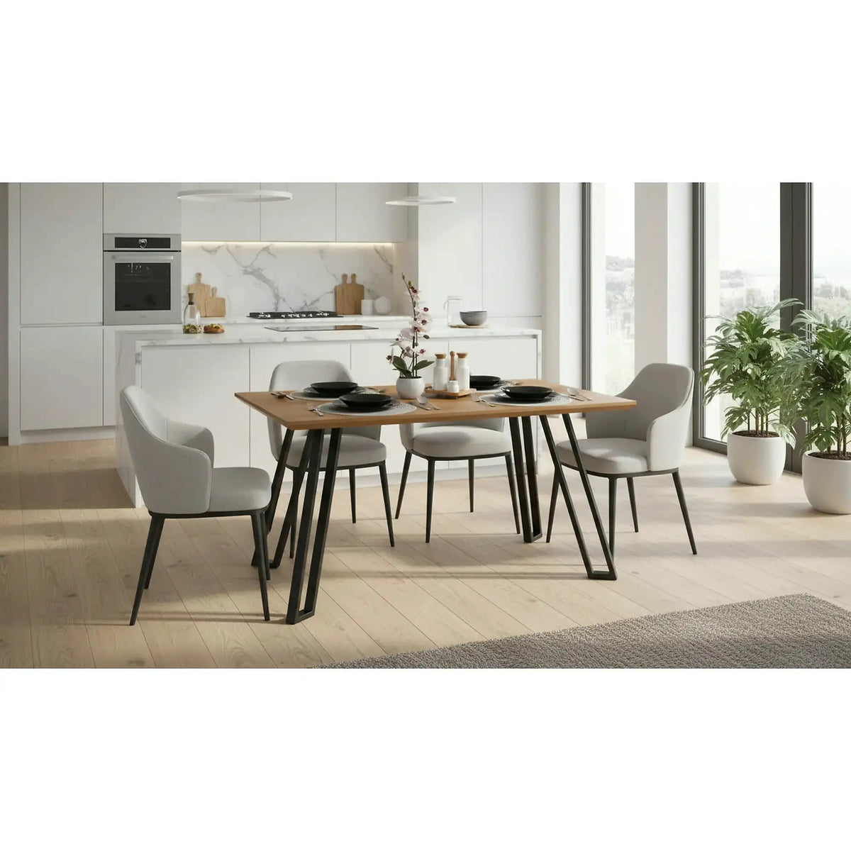 Masa PEDAL, stejar/negru, 140x80x76 cm