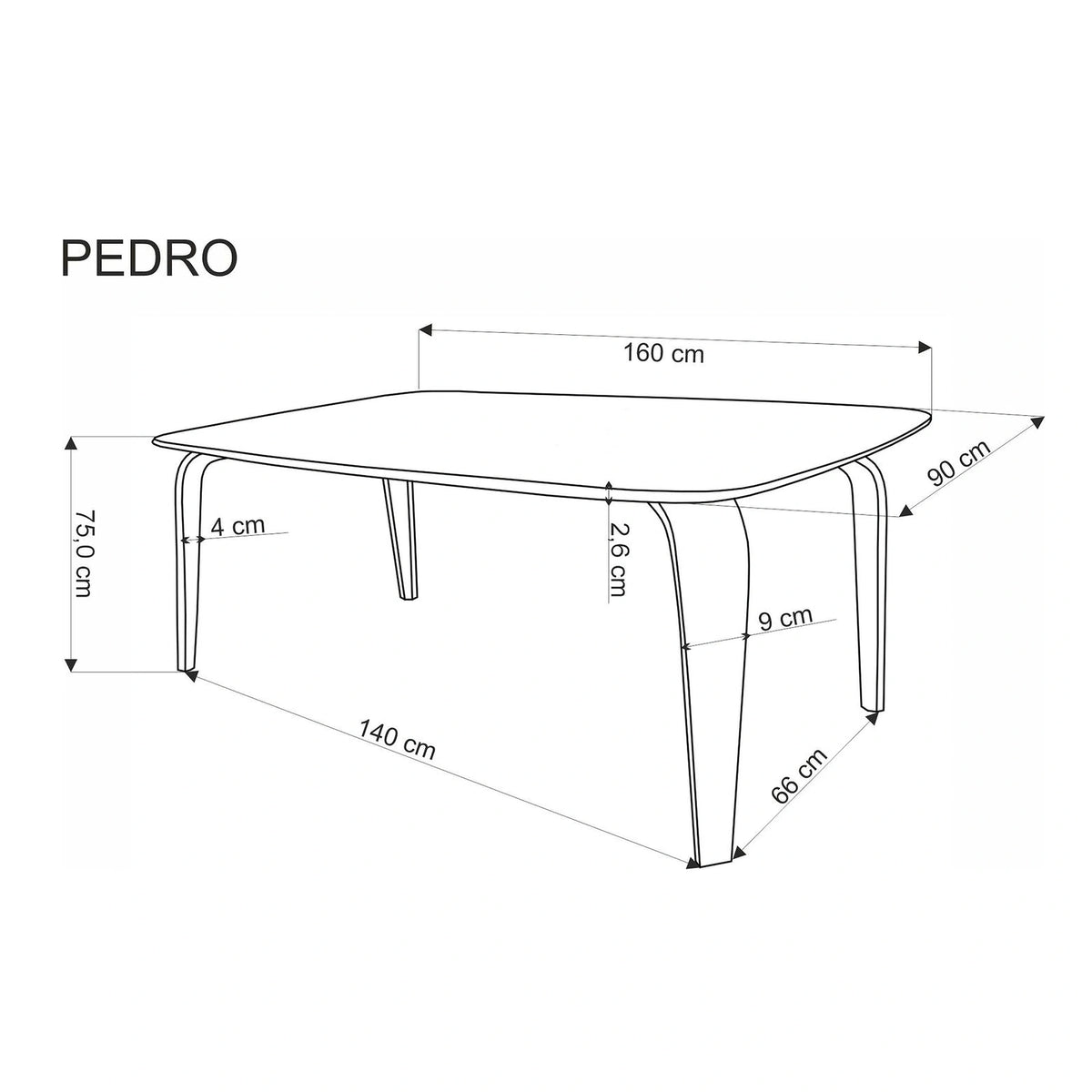 Masa PEDRO, nuc/negru, furnir/lemn, 160x90x75 cm