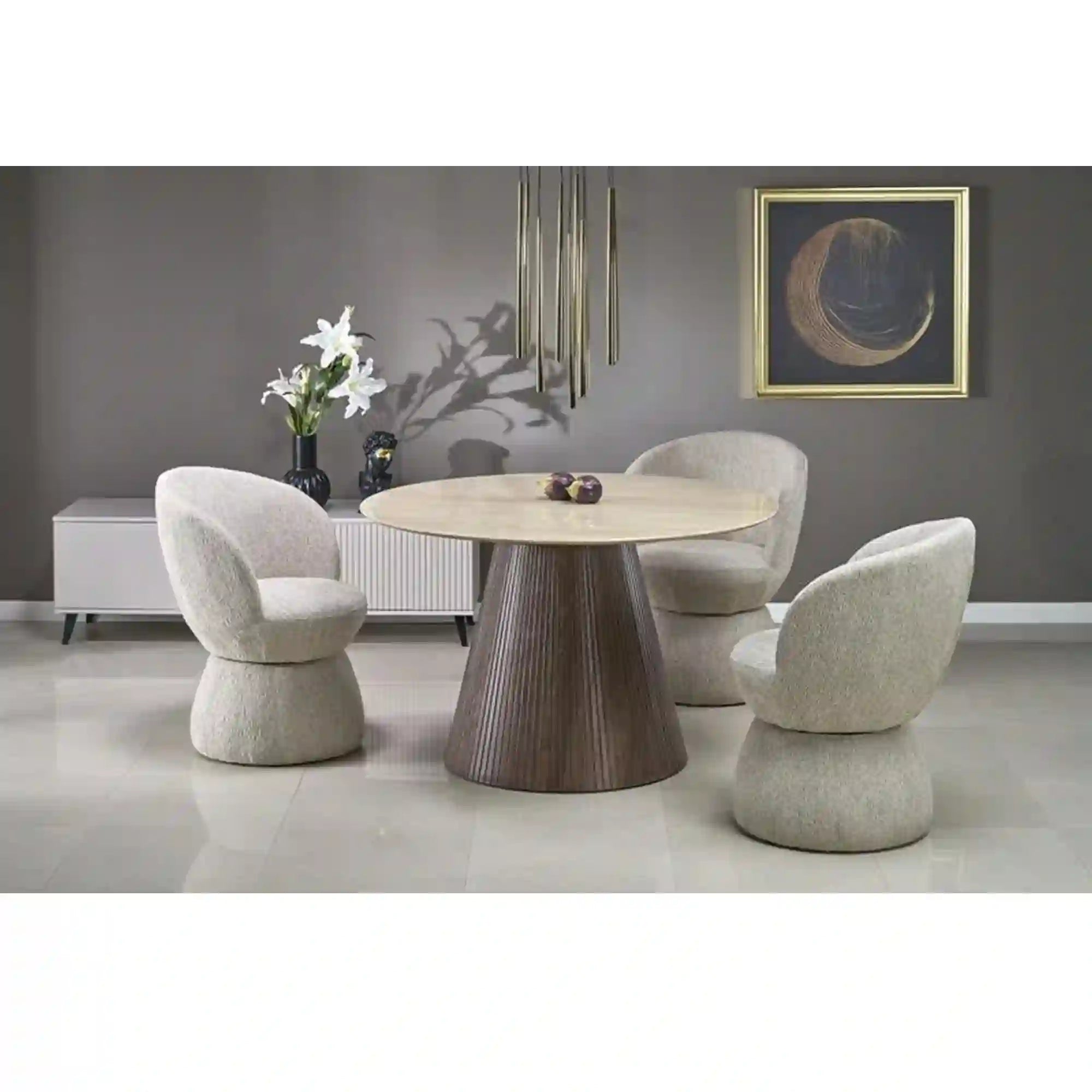 Masa PIREUS, piatra travertin/nuc, 120x76 cm