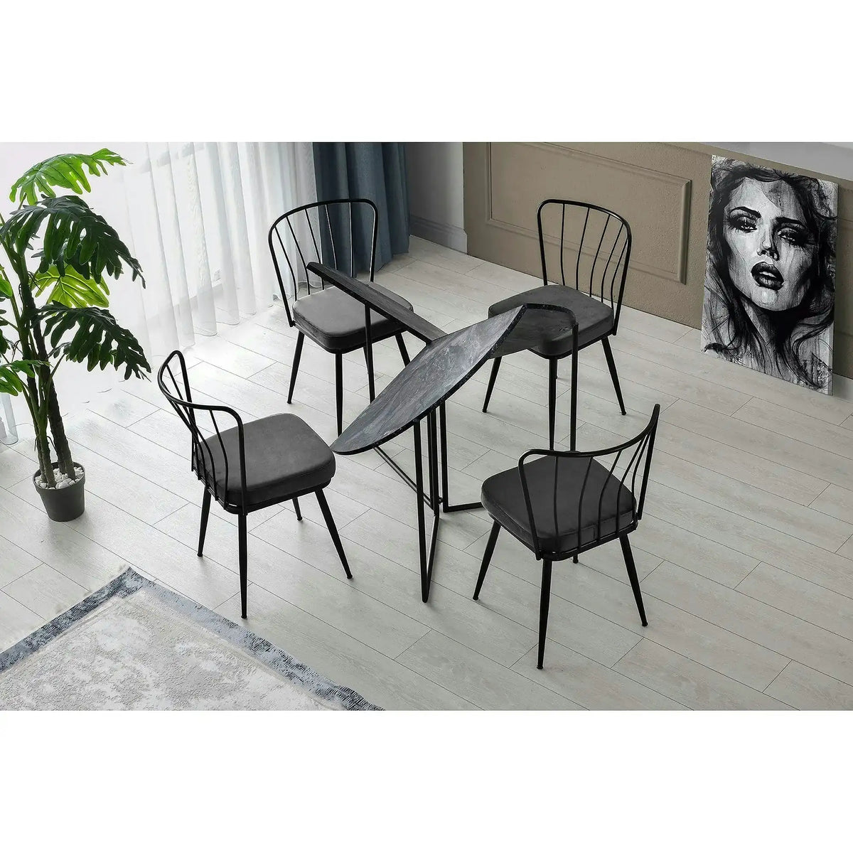 Masa plianta YAPRAK 1202, gri cu efect de marmura/negru, PAL melaminat/metal, 100x72 cm