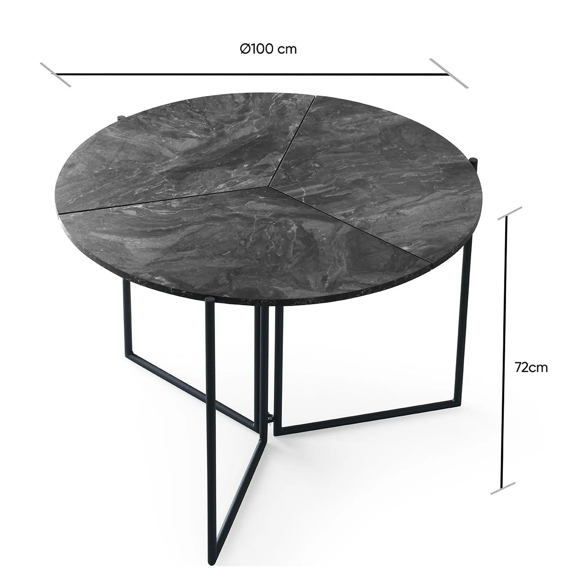 Masa plianta YAPRAK 1202, gri cu efect de marmura/negru, PAL melaminat/metal, 100x72 cm