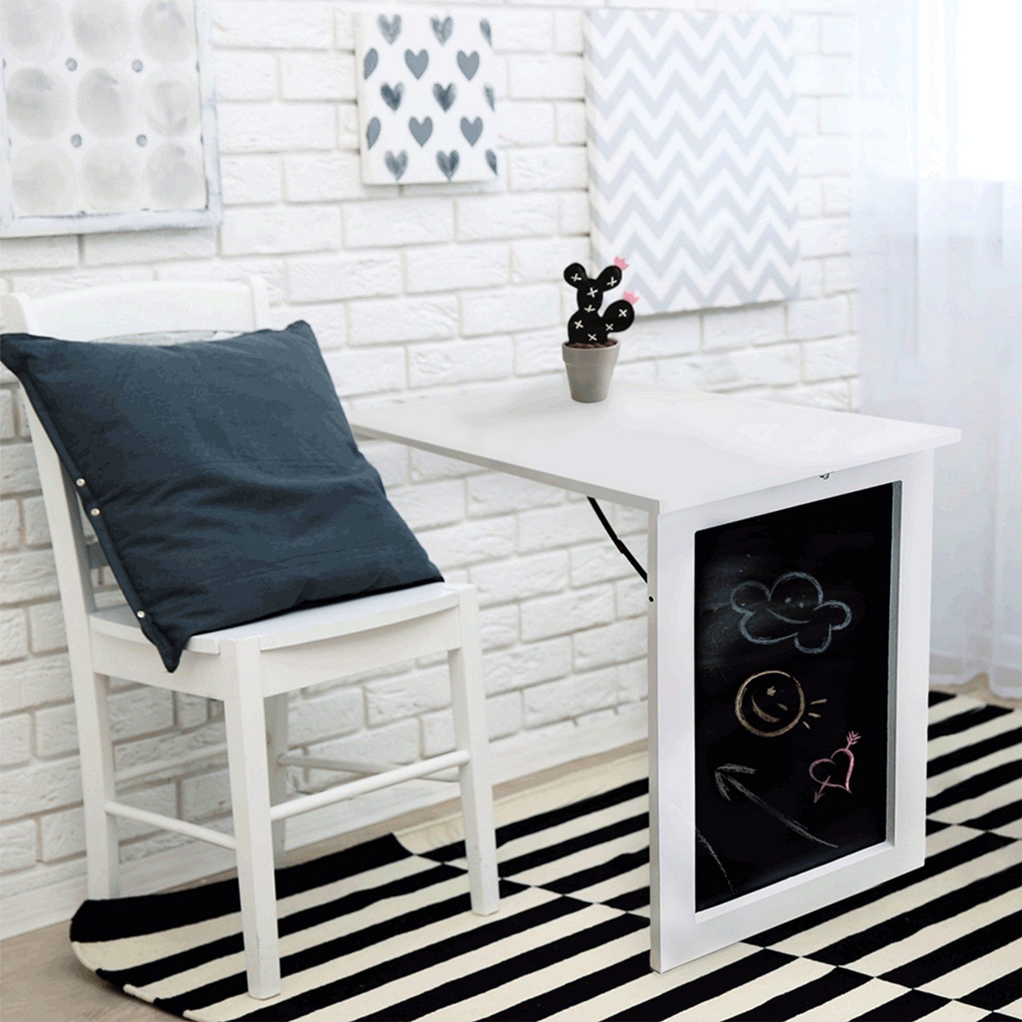 Masa plianta ZALMAN, alb/negru, tablă cu cretă, 50x75.5x75 cm