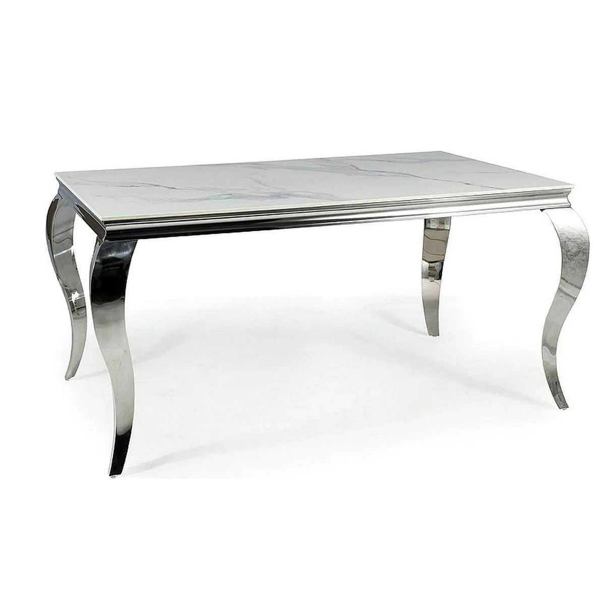 Masa PRINCE, alb cu efect de marmura/crom, ceramica/metal, 180x90x75 cm