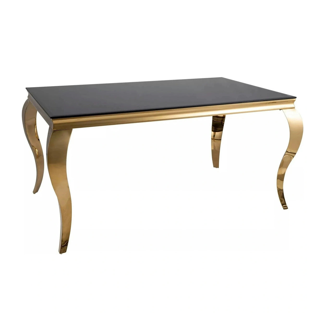 Masa PRINCE, negru/auriu, sticla/metal, 150x90x75 cm