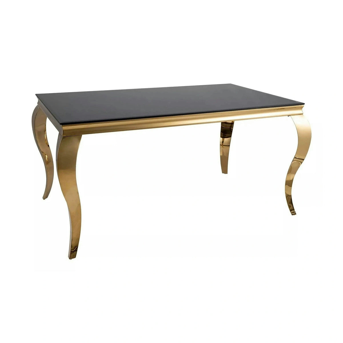 Masa PRINCE, negru/auriu, sticla/metal, 150x90x75 cm