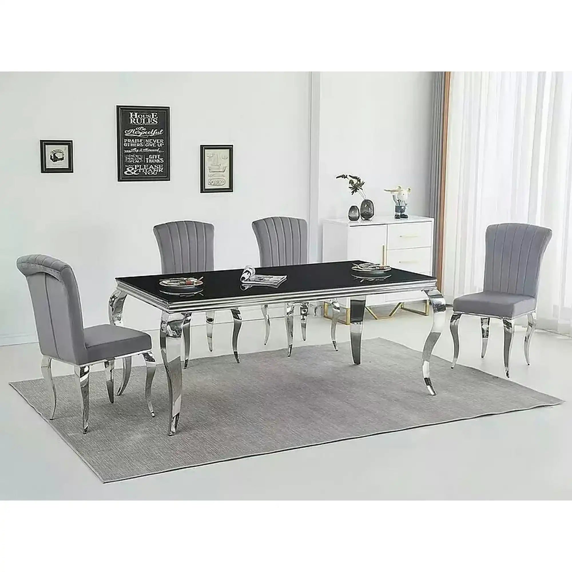 Masa PRINCE, negru/crom, sticla securizata/metal, 150x90x75 cm