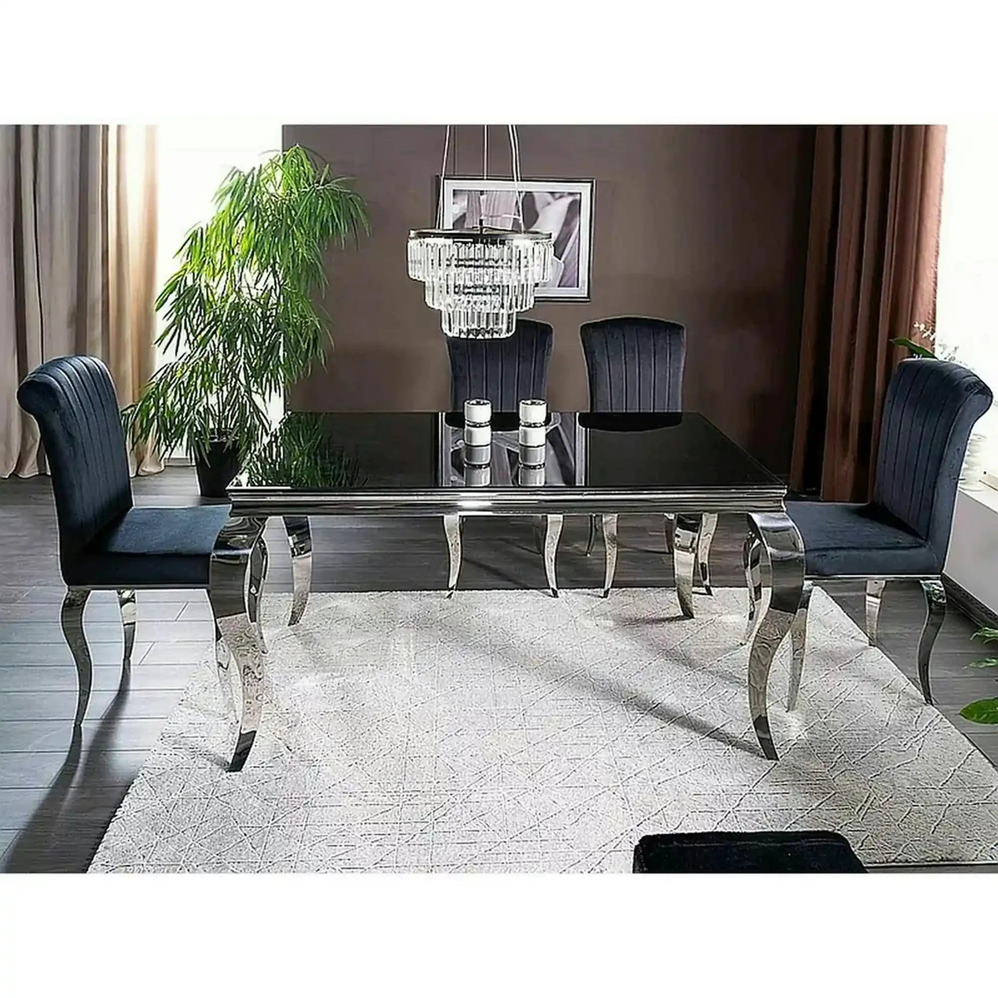 Masa PRINCE, negru/crom, sticla securizata/metal, 150x90x75 cm