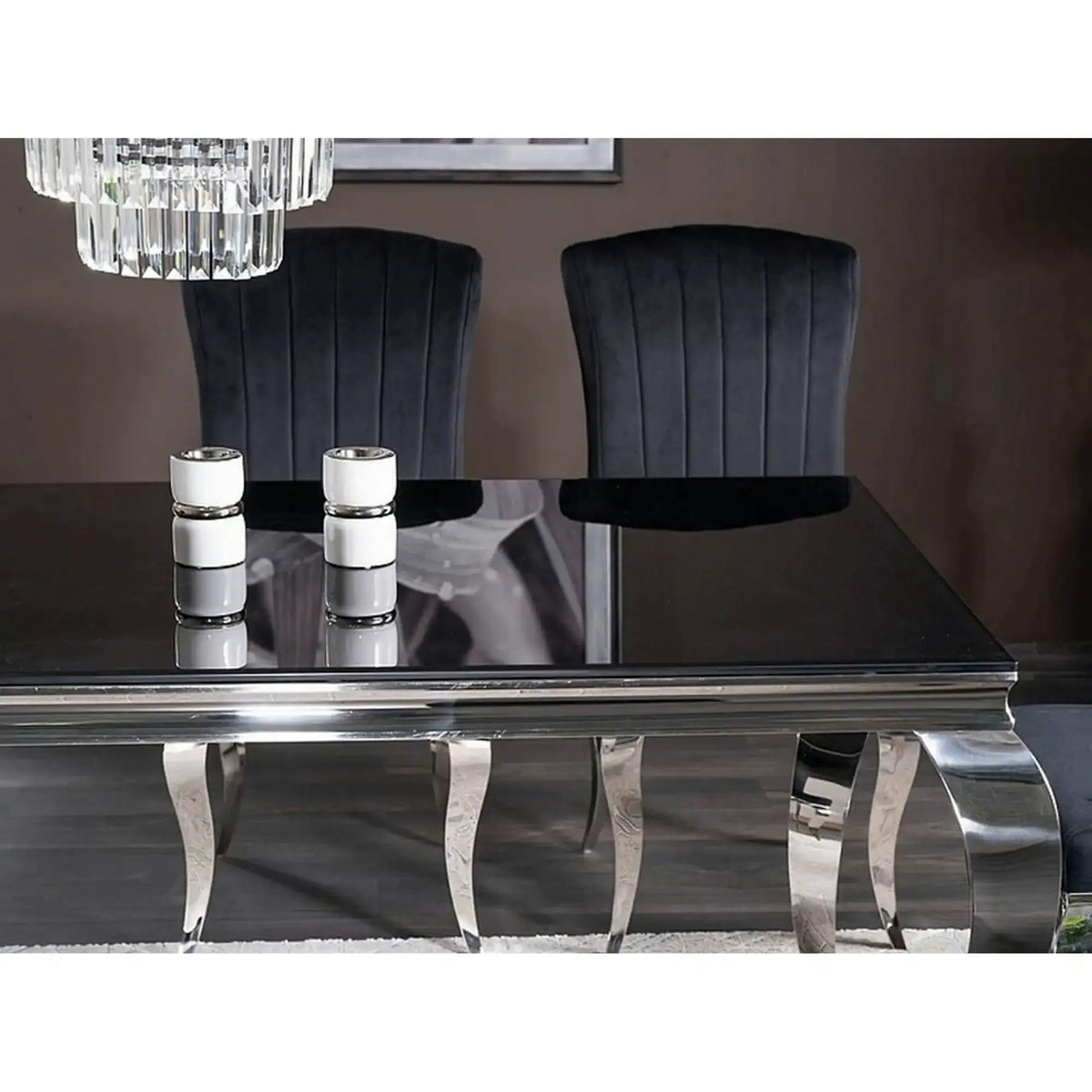 Masa PRINCE, negru/crom, sticla securizata/metal, 150x90x75 cm