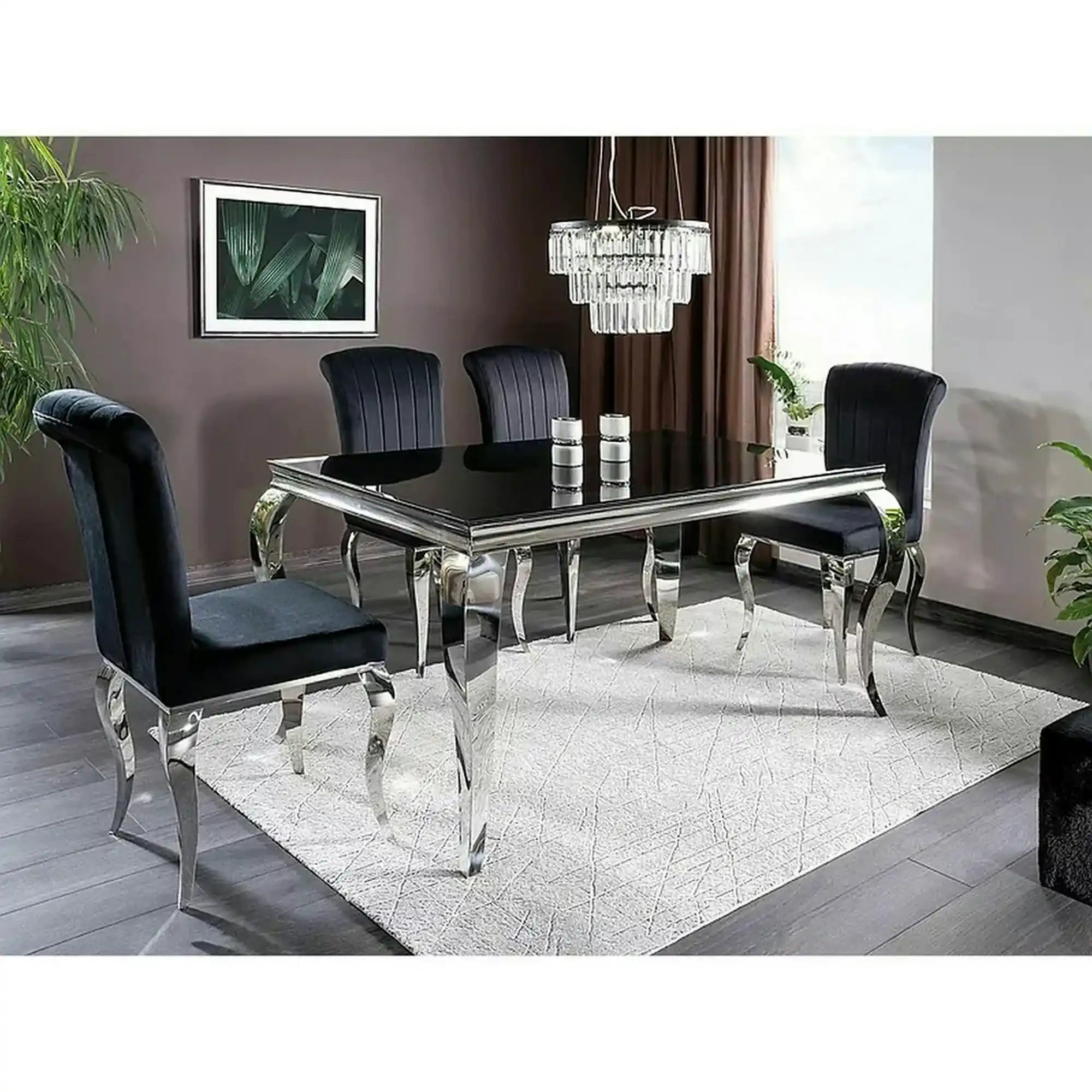 Masa PRINCE, negru/crom, sticla securizata/metal, 150x90x75 cm