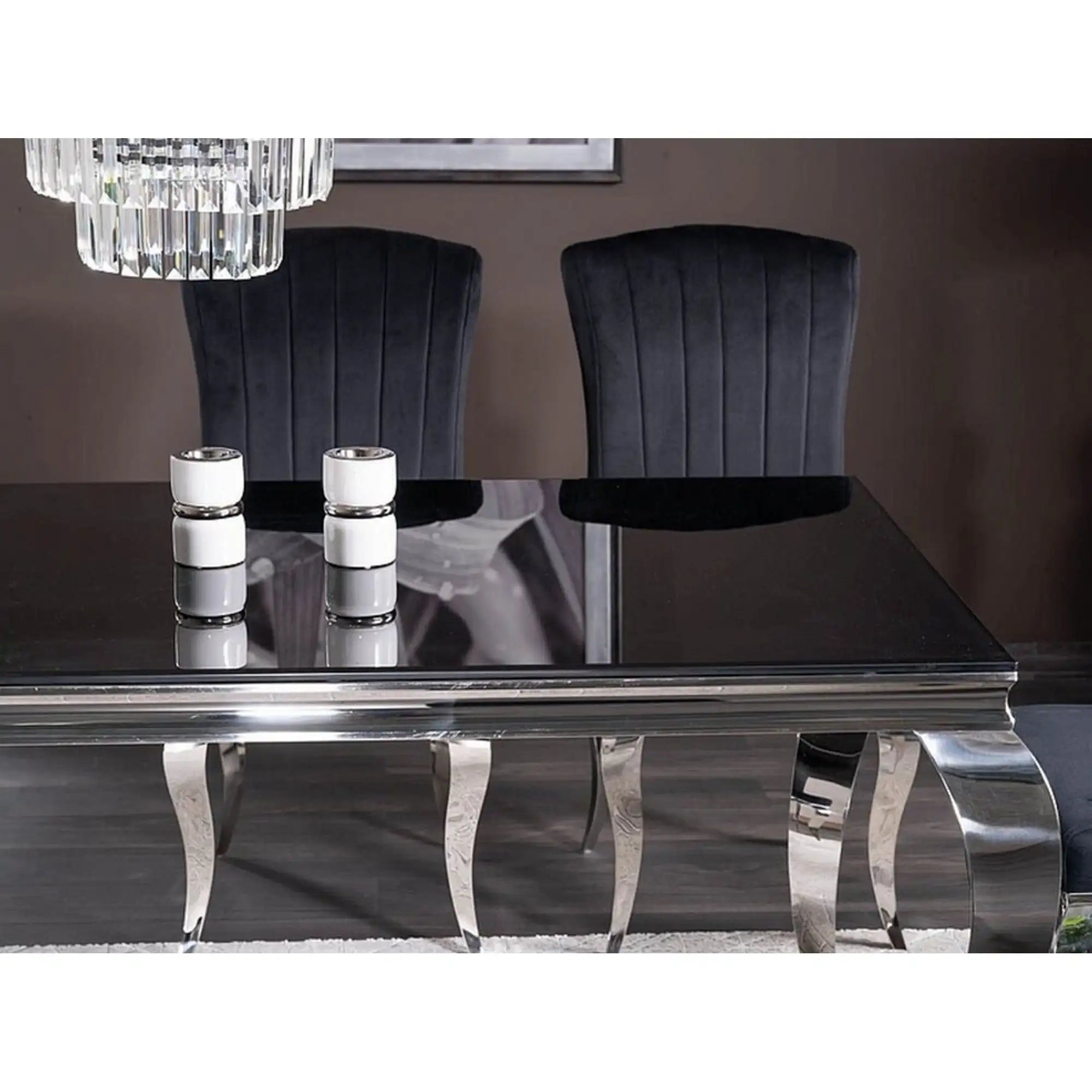 Masa PRINCE, negru/crom, sticla securizata/metal, 150x90x75 cm