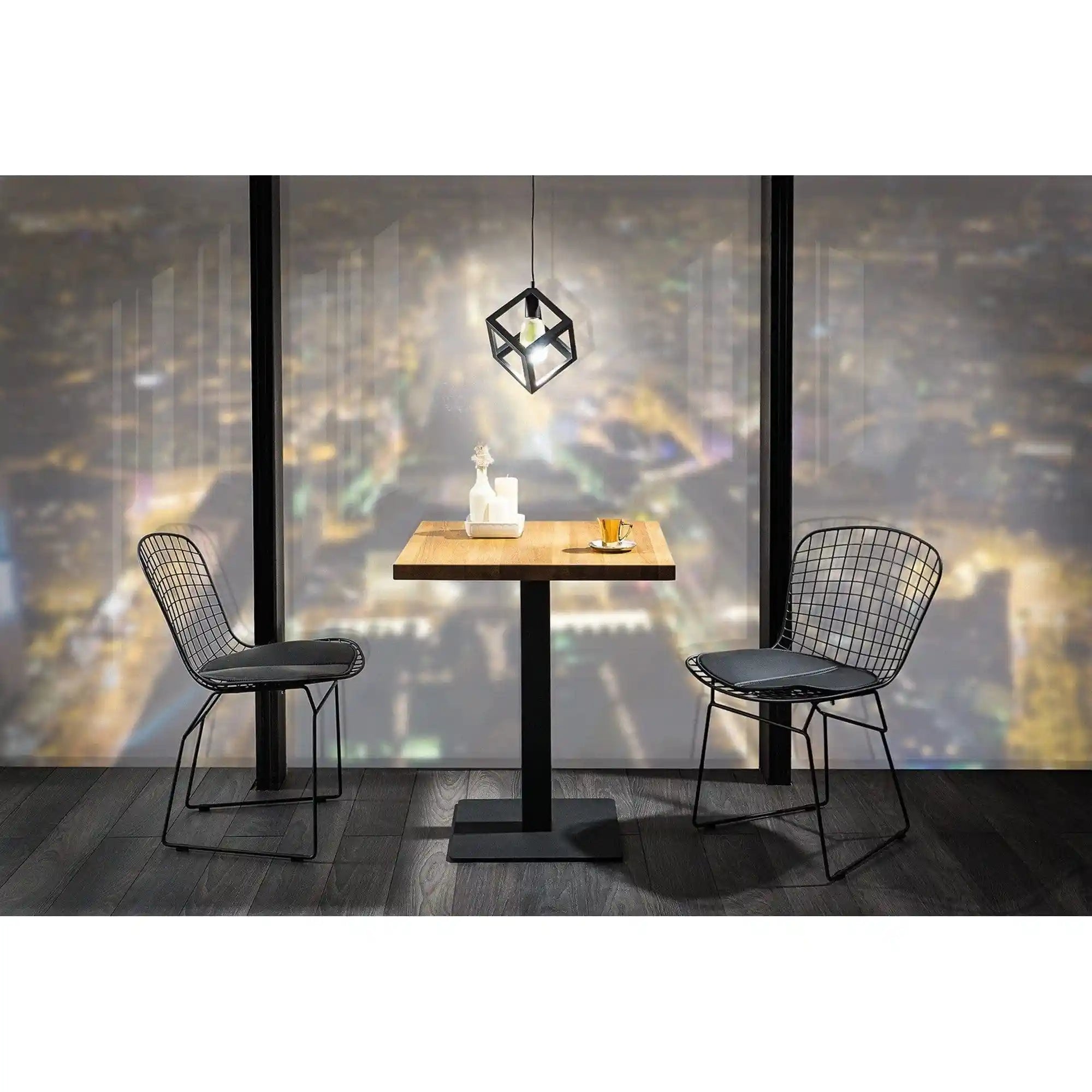 Masa PURO, stejar/negru, furnir/metal, 70x70x76 cm