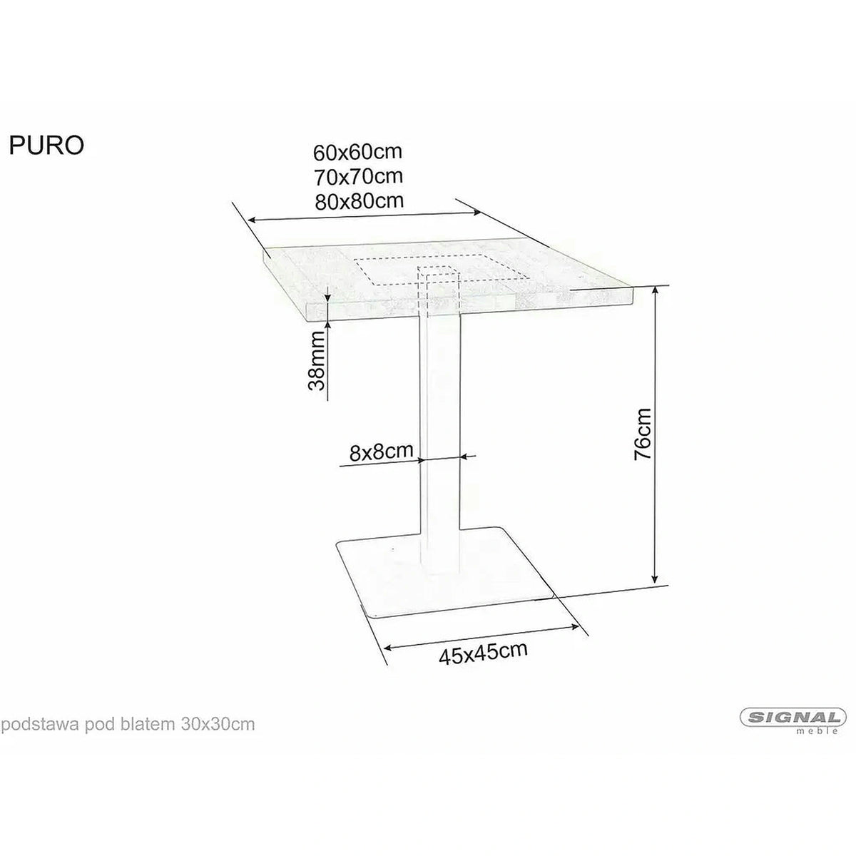 Masa PURO, stejar/negru, furnir natural/metal, 60x60x76 cm