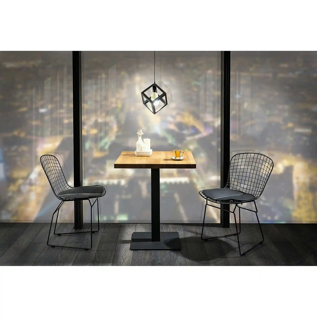 Masa PURO, stejar/negru, PAL laminat/metal, 80x80x76 cm