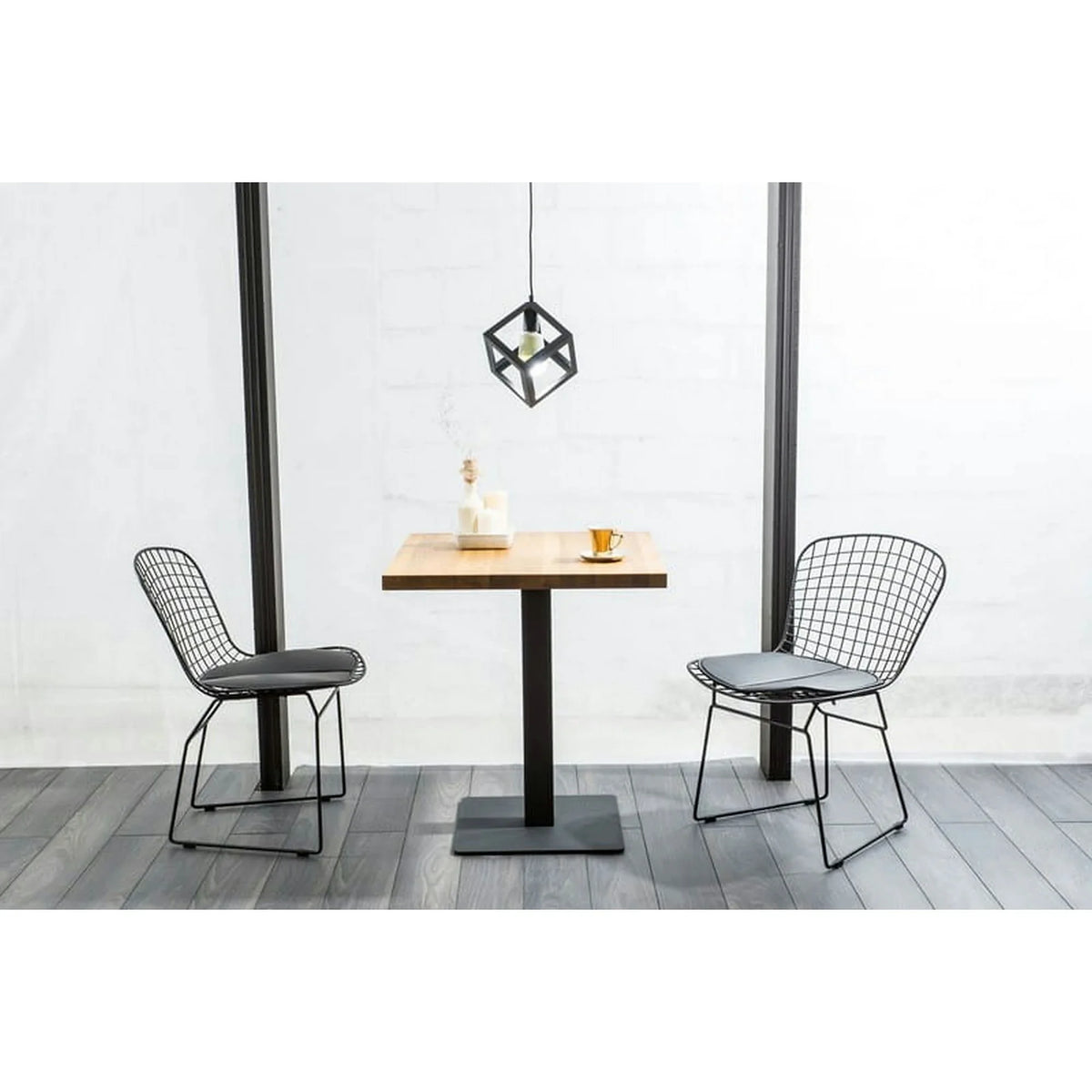 Masa PURO, stejar/negru, PAL laminat/metal, 80x80x76 cm
